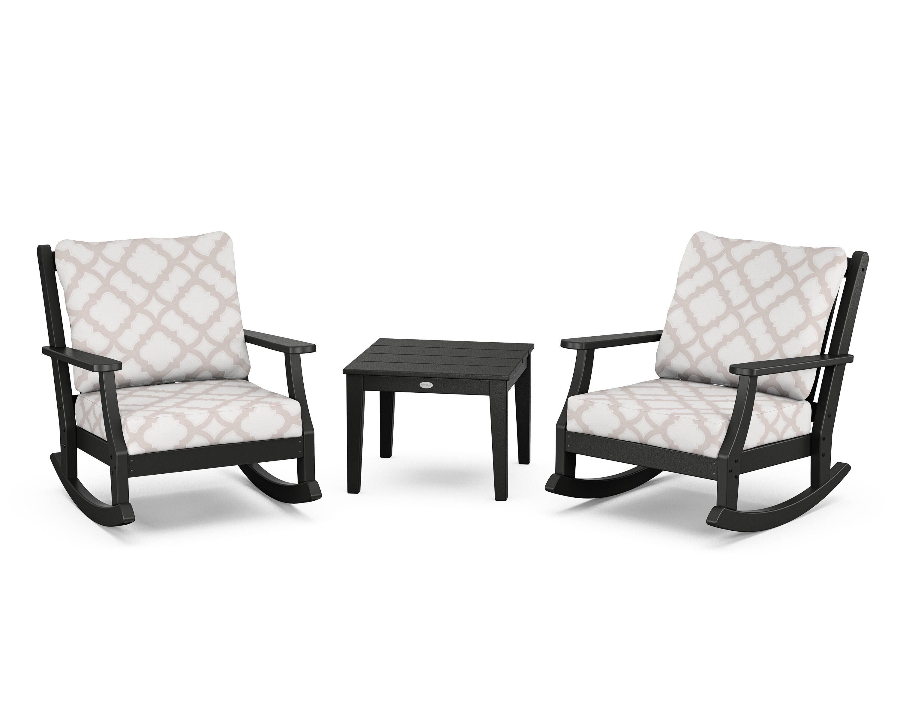 Country Living Wovendale 3-Piece Deep Seating Rocker Set in Black / Trellis Dune Burlap