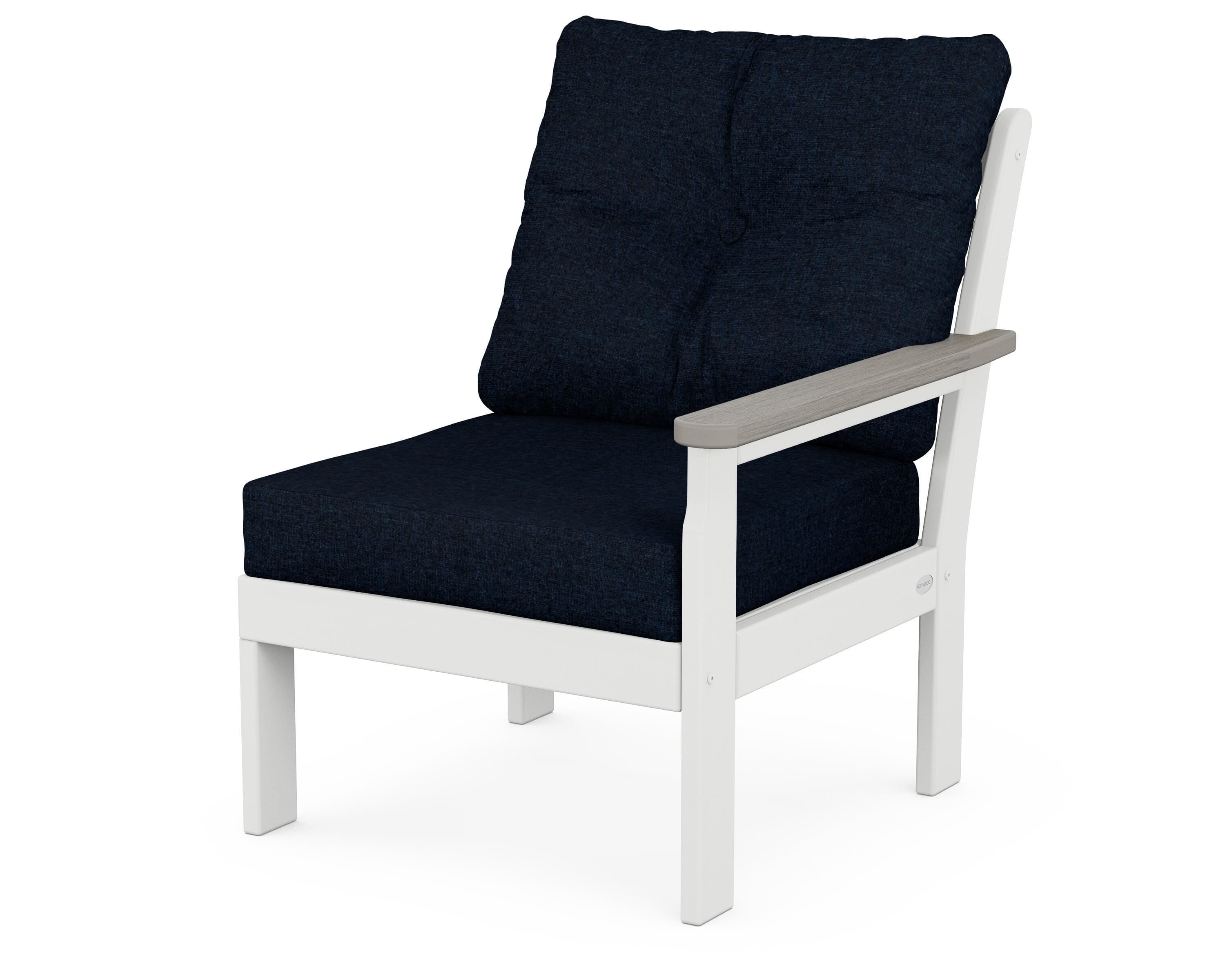 POLYWOOD® Vineyard Modular Right Arm Chair in White / Driftwood / Marine Indigo