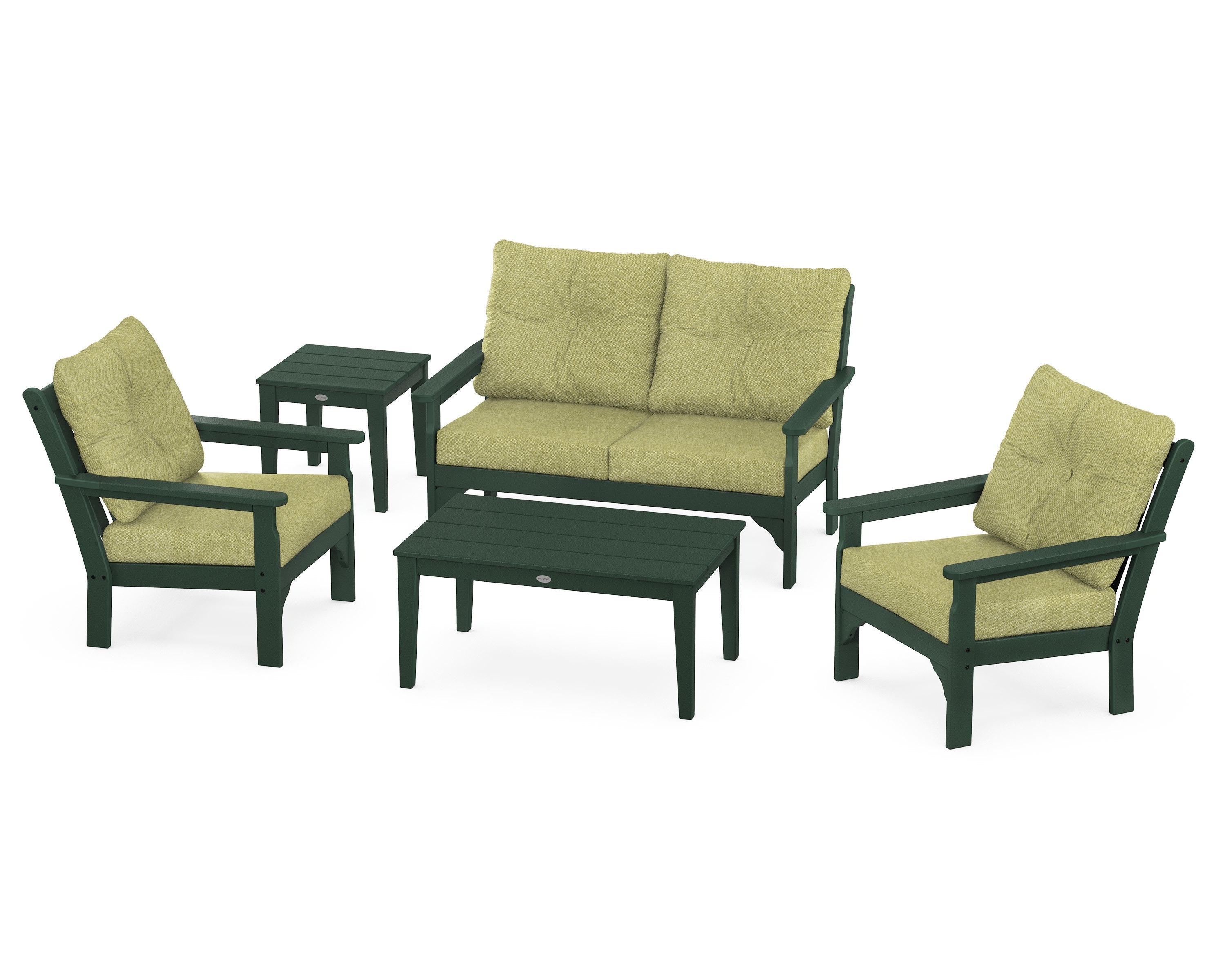 POLYWOOD® Vineyard 5-Piece Deep Seating Set in Green / Chartreuse Boucle