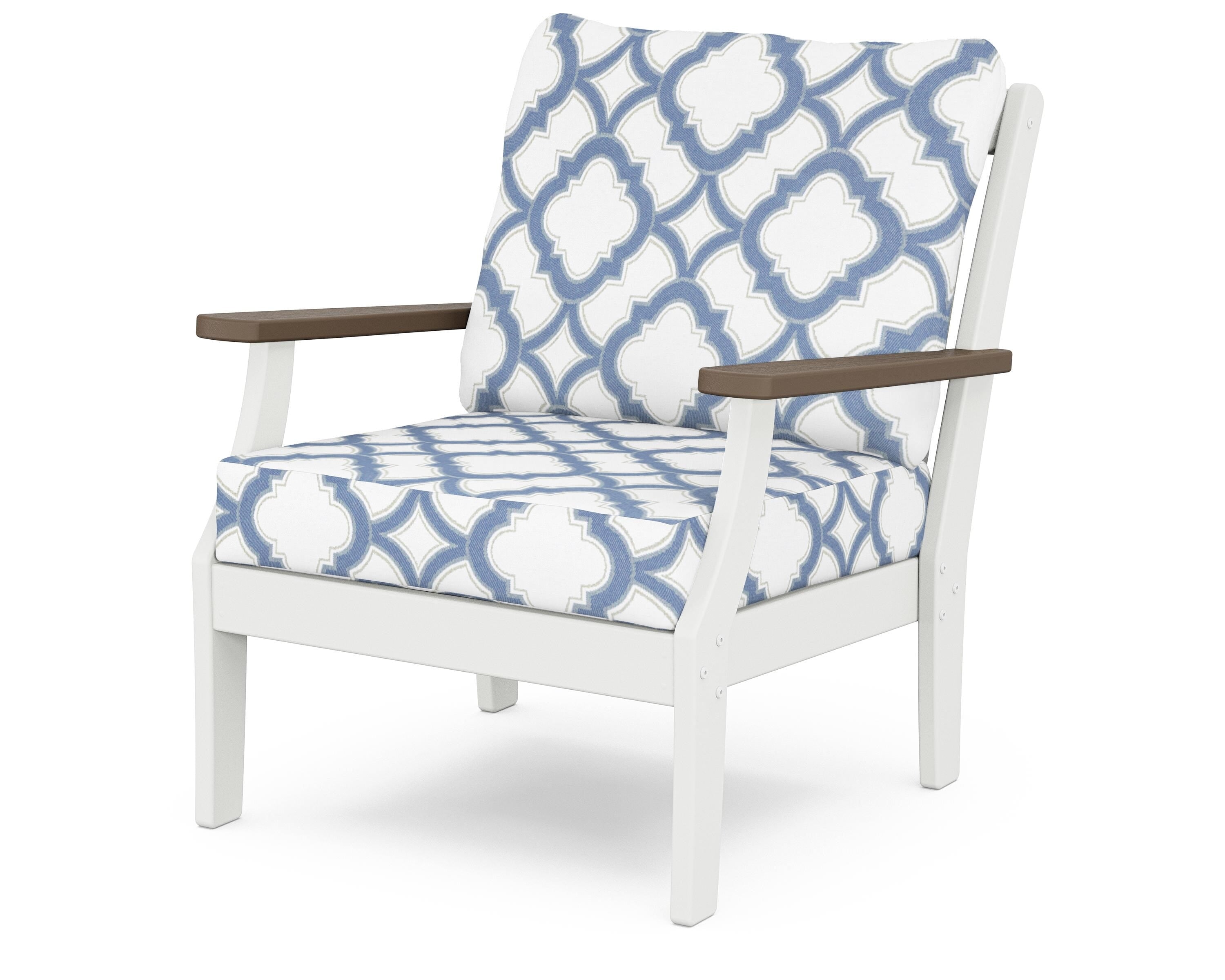 POLYWOOD® Braxton Deep Seating Chair in White / Kona / Trellis Sky Blue