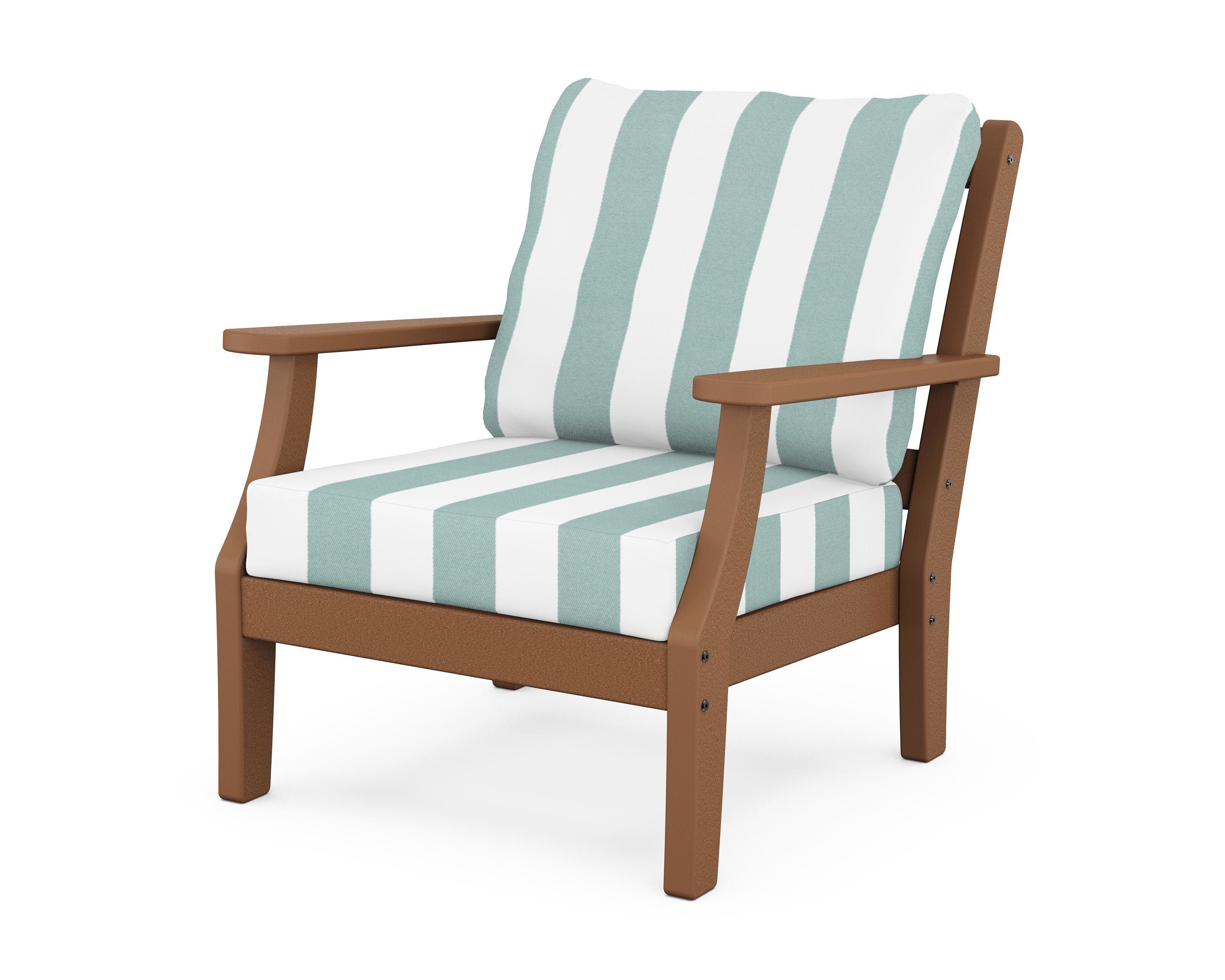 Martha Stewart by POLYWOOD® Chinoiserie Deep Seating Chair in Teak / Cabana Stripe Glacier Spa