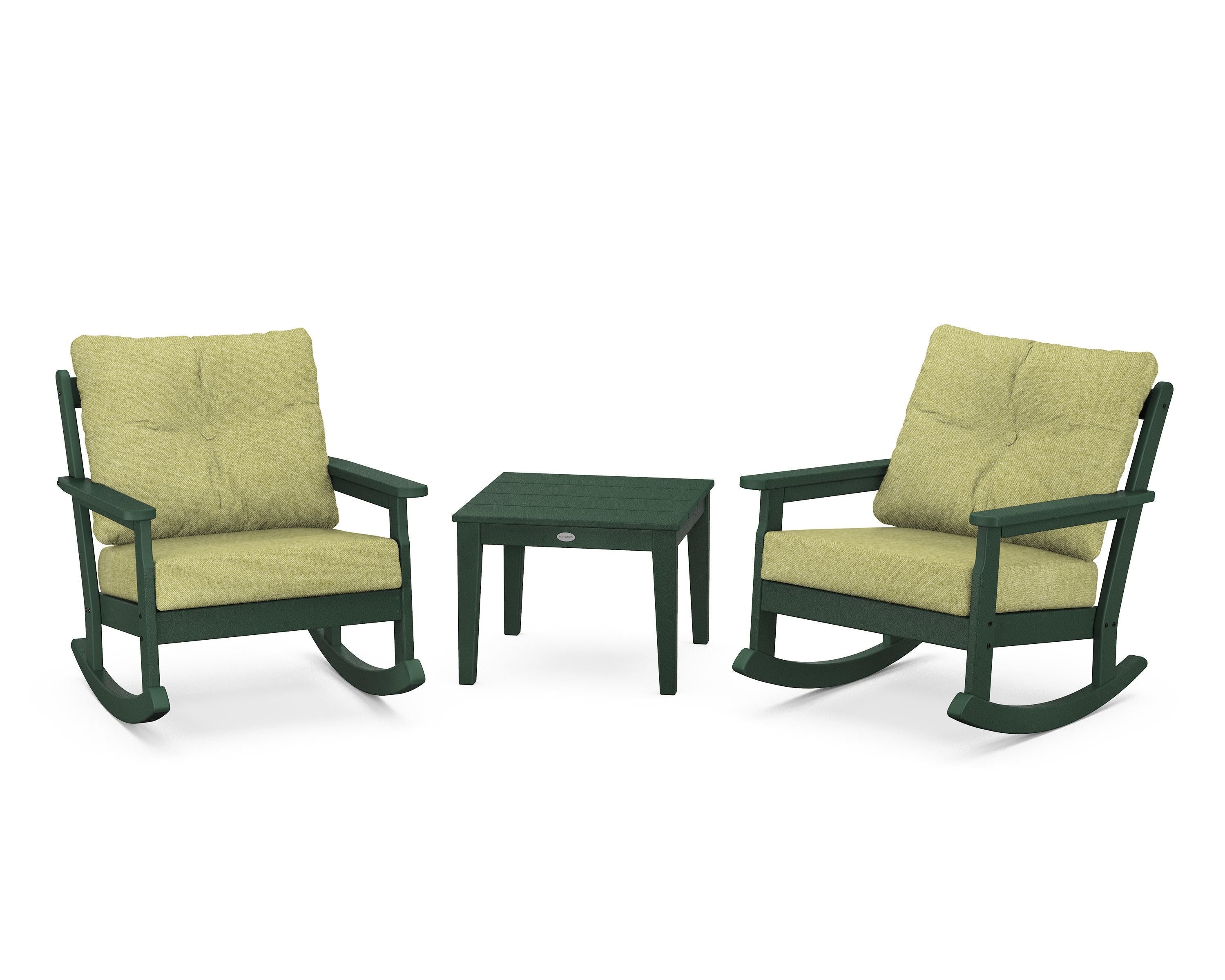POLYWOOD® Vineyard 3-Piece Deep Seating Rocker Set in Green / Chartreuse Boucle