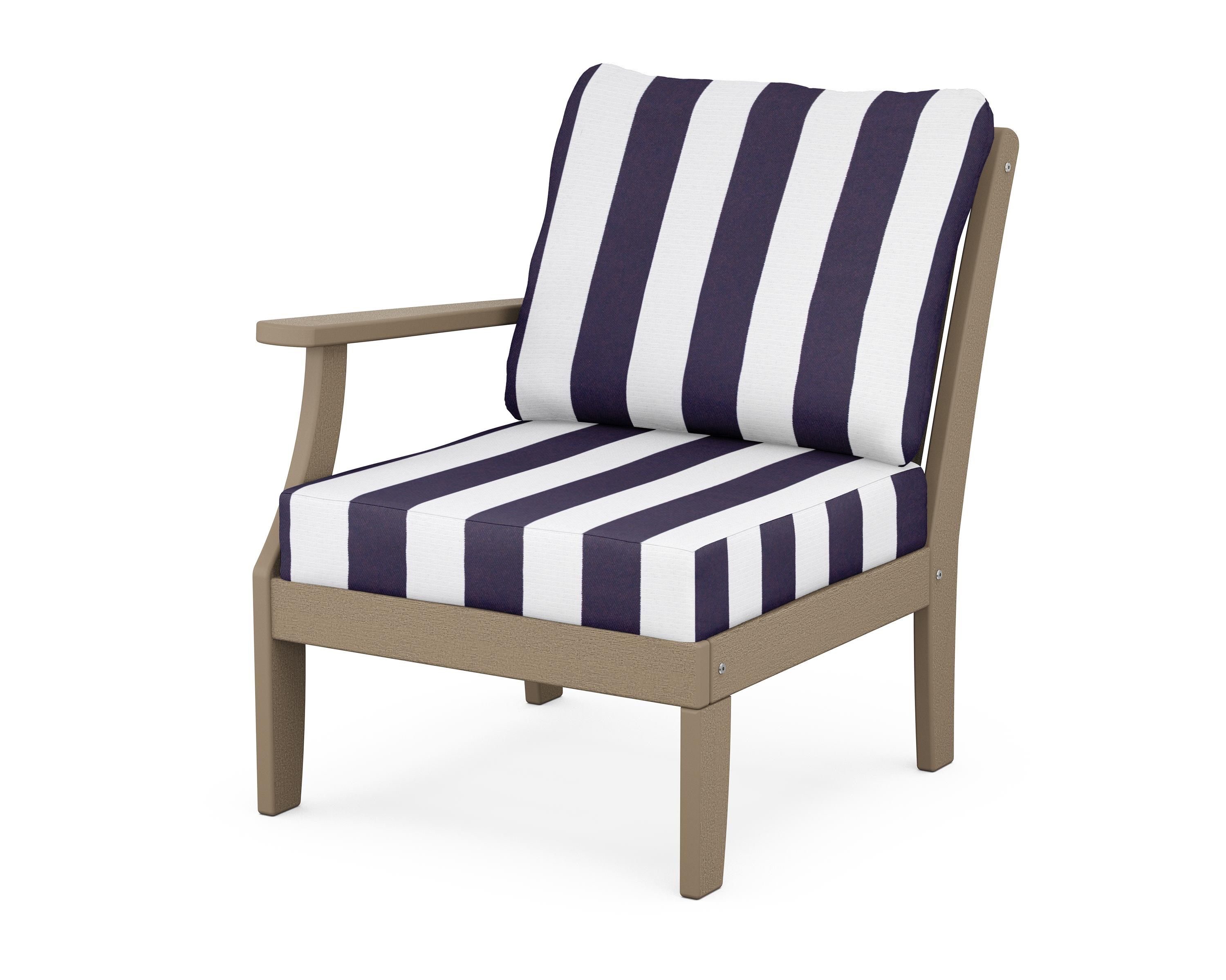 POLYWOOD® Braxton Modular Left Arm Chair in Vintage Sahara / Cabana Stripe Navy