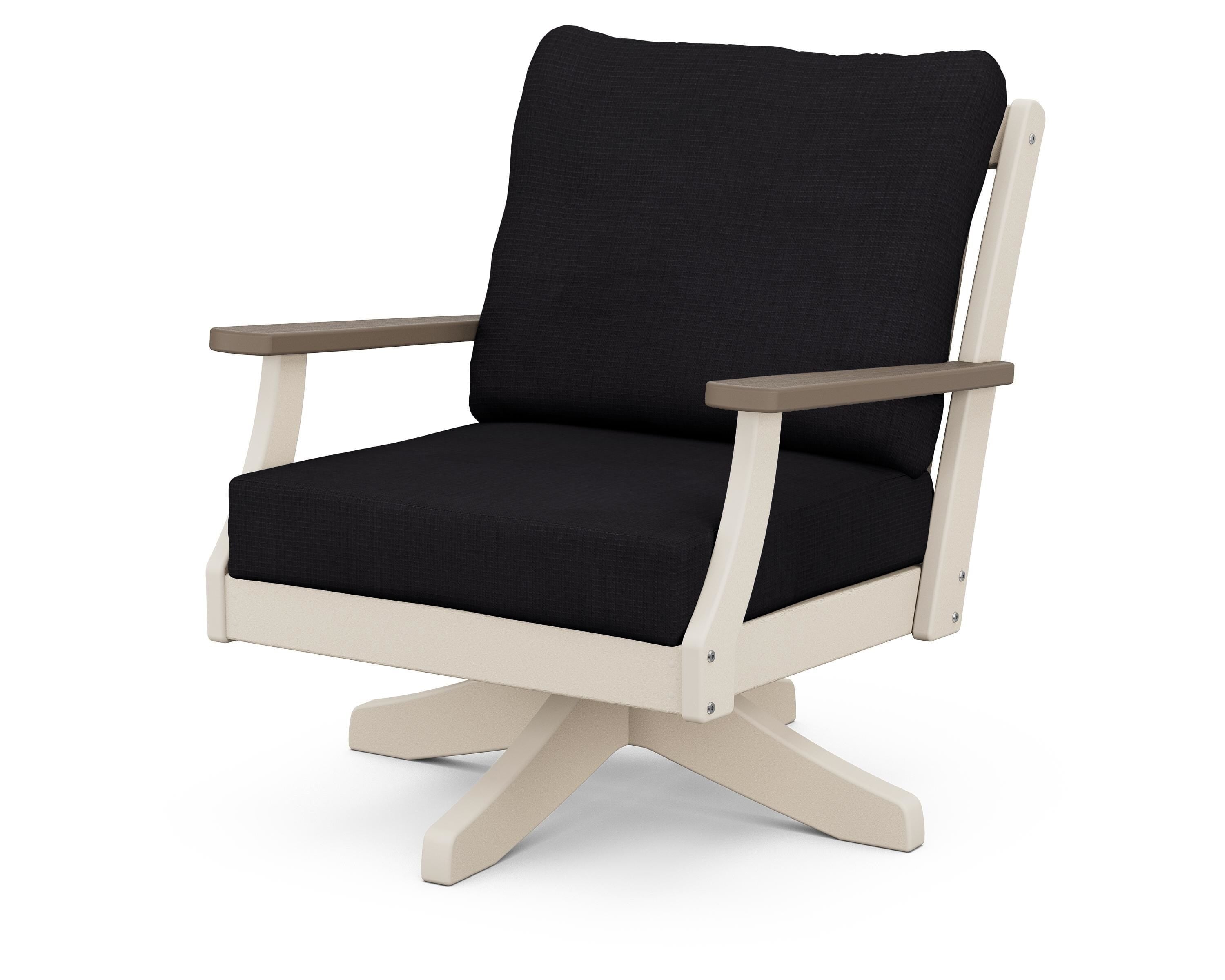 POLYWOOD® Braxton Deep Seating Swivel Chair in Sand / Kona / Midnight Linen