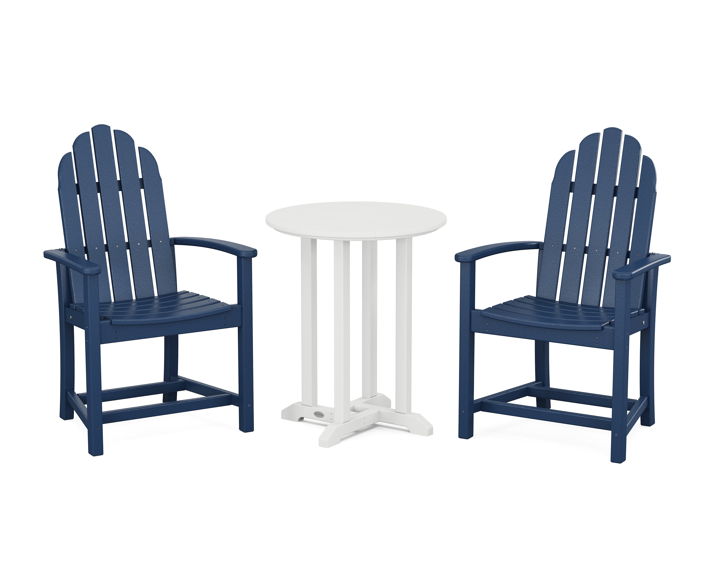POLYWOOD® Classic Adirondack 3-Piece Round Bistro Dining Set in Navy / White