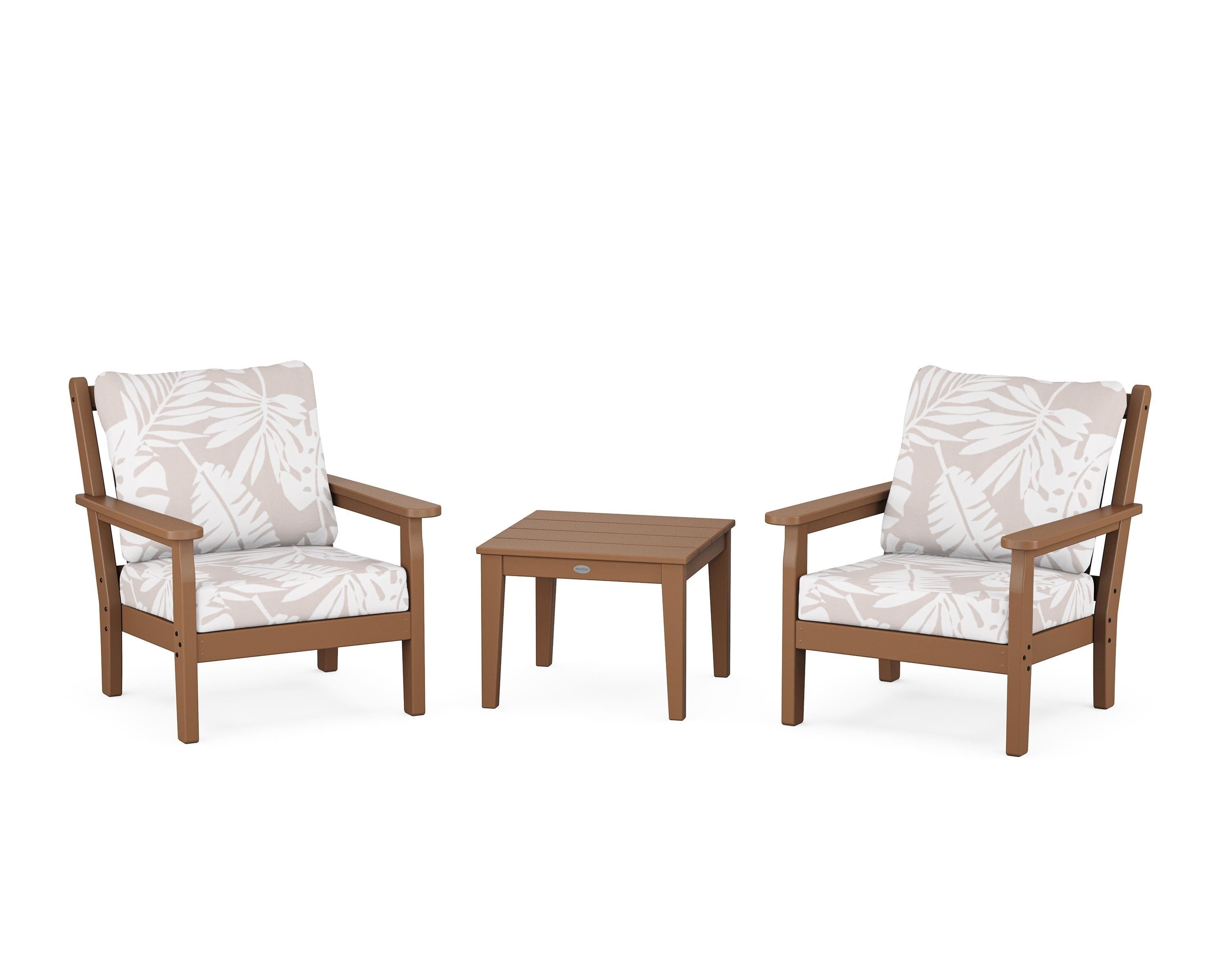 POLYWOOD® Chippendale 3-Piece Deep Seating Set in Teak / Leaf Dune Burlap