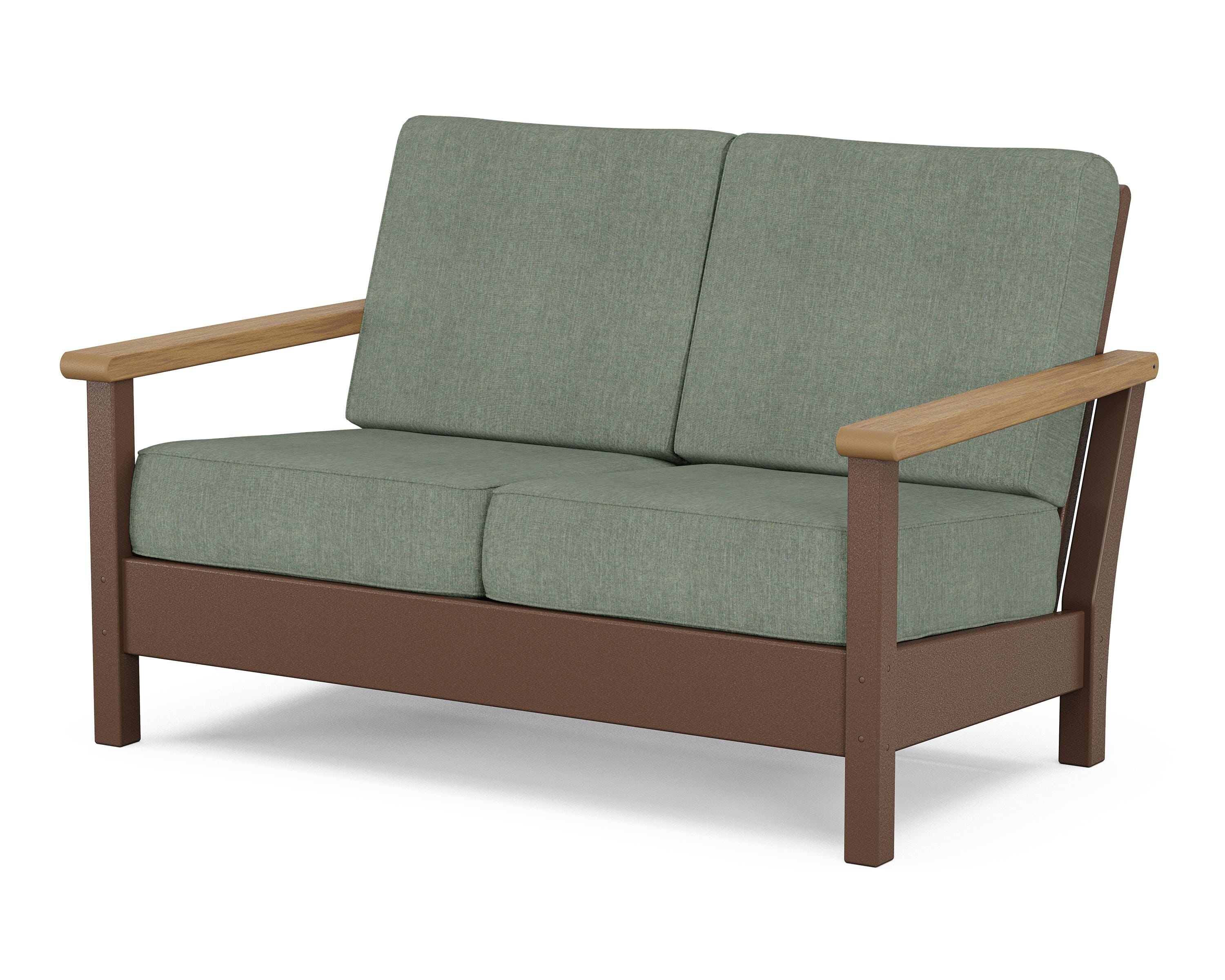 POLYWOOD® Harbour Deep Seating Loveseat in Mahogany / Natural / Cast Sage