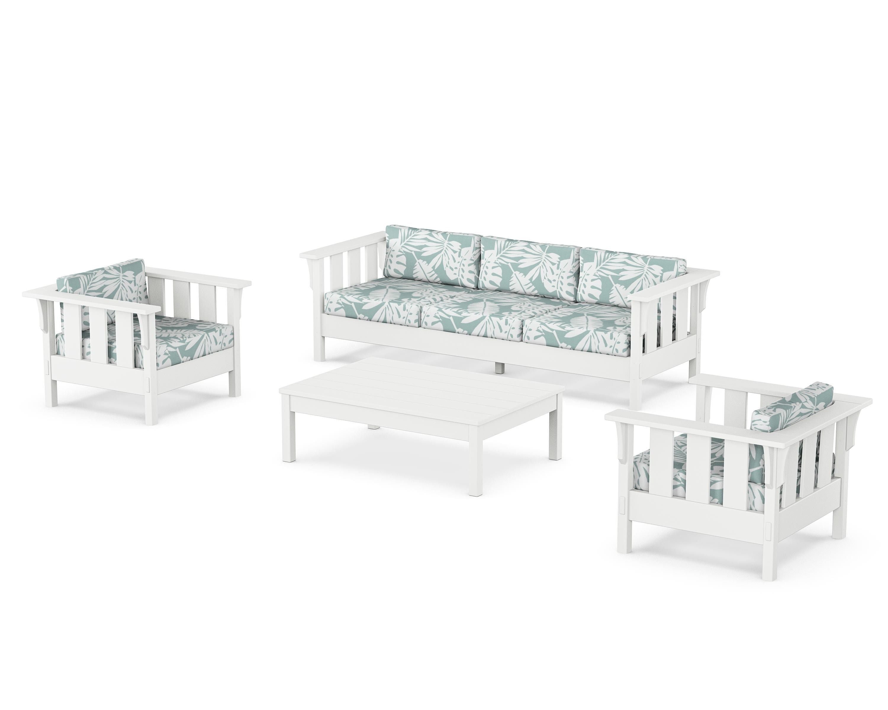 Martha Stewart by POLYWOOD® Acadia 4-Piece Deep Seating Set with Sofa in White / Leaf Glacier Spa