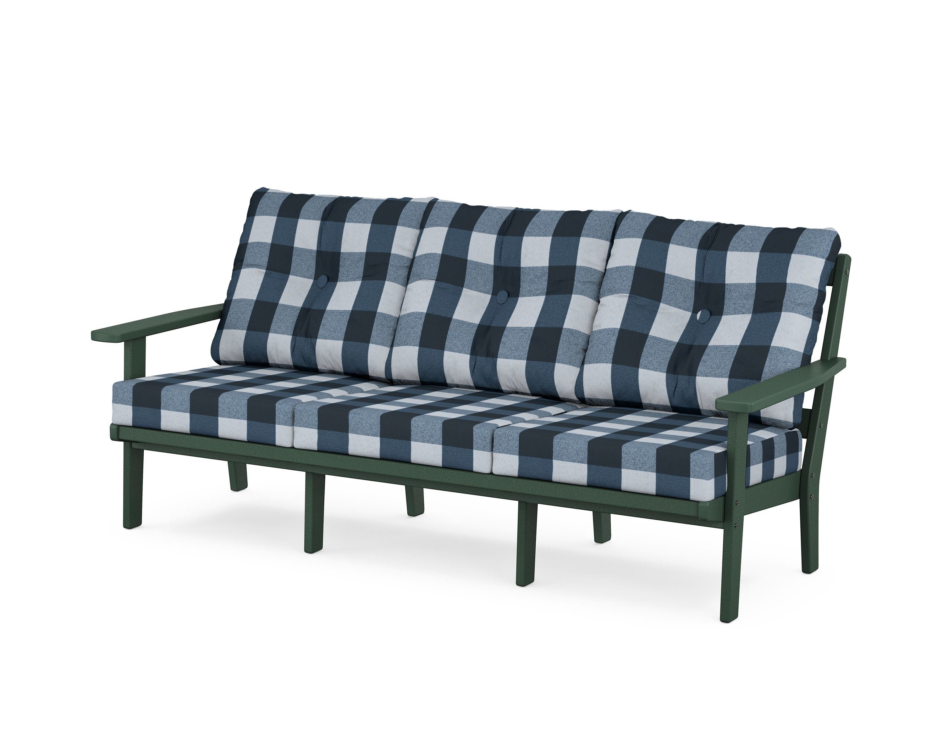 POLYWOOD® Prairie Deep Seating Sofa in Green / Buffalo Plaid Marine Indigo