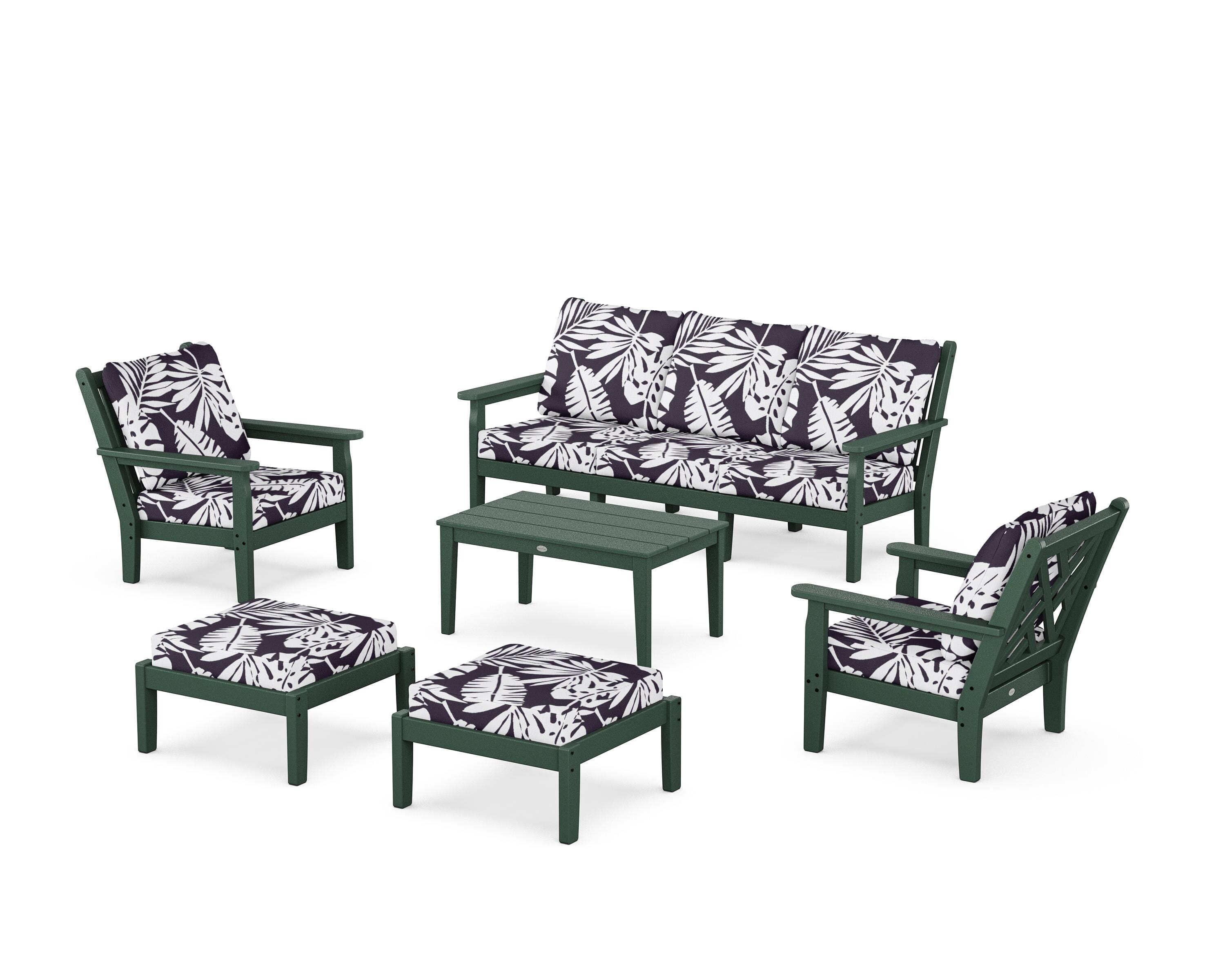 POLYWOOD® Chippendale 6-Piece Lounge Sofa Set in Green / Leaf Navy