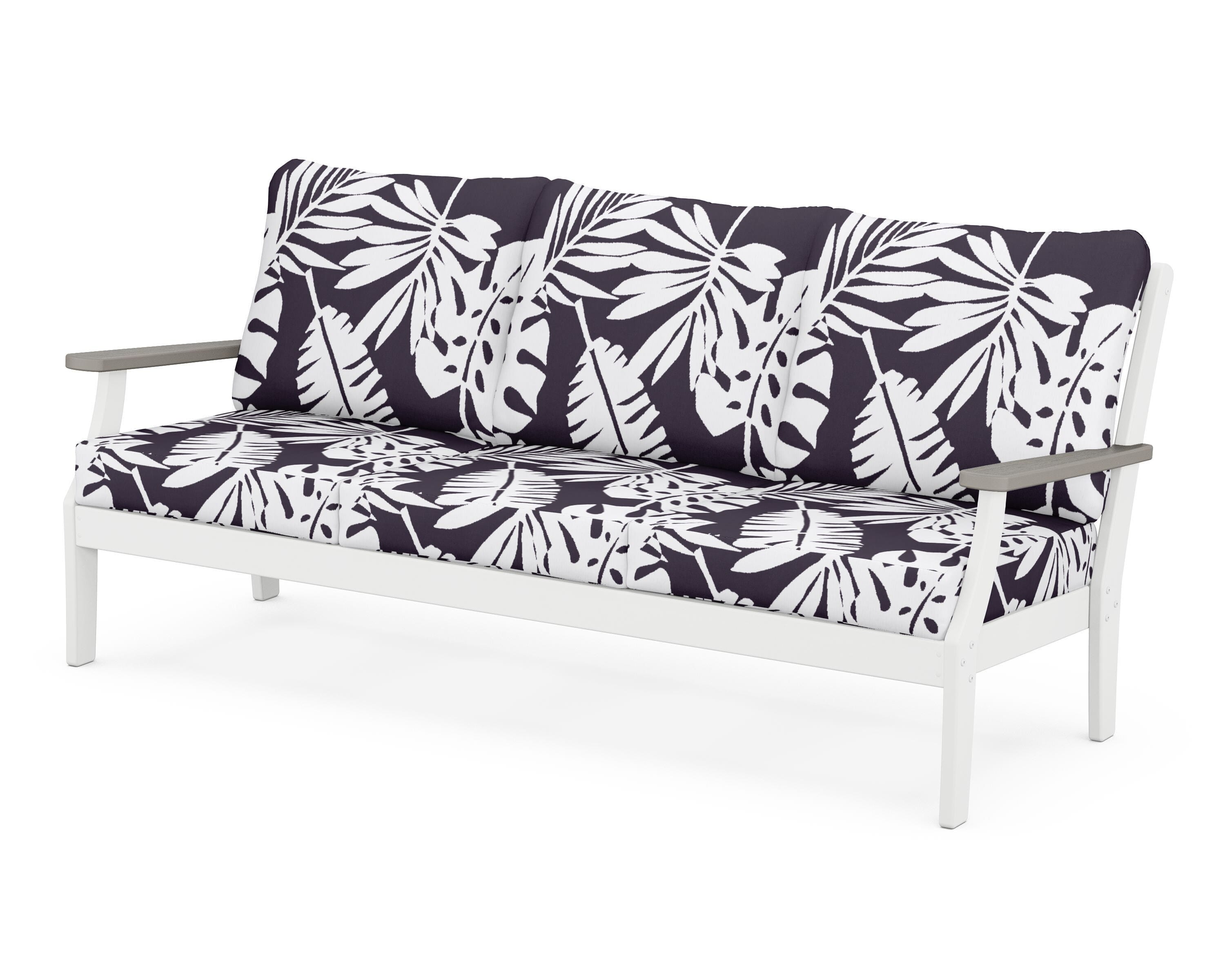 POLYWOOD® Braxton Deep Seating Sofa in White / Driftwood / Leaf Navy