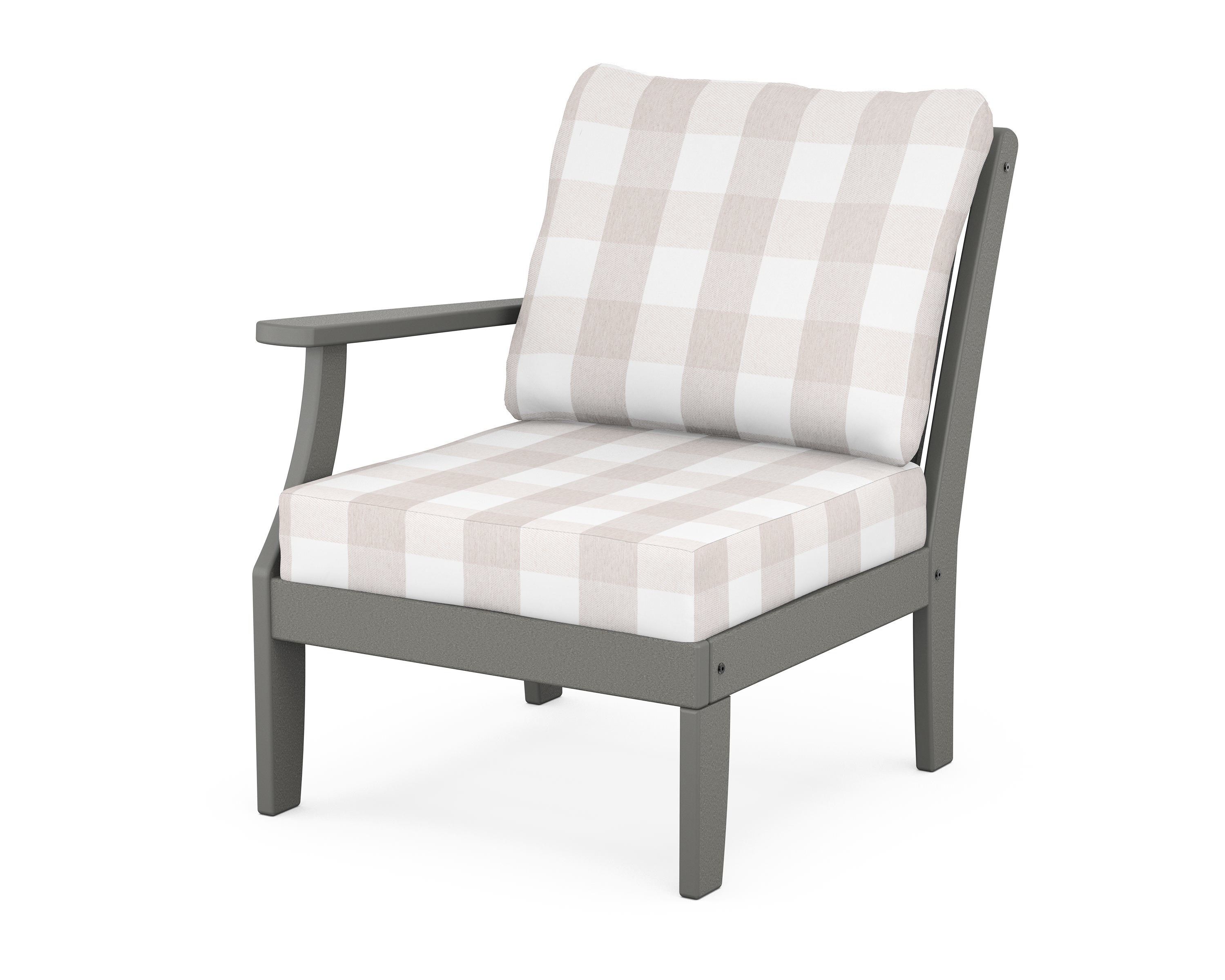 POLYWOOD® Braxton Modular Left Arm Chair in Slate Grey / Buffalo Plaid Dune Burlap
