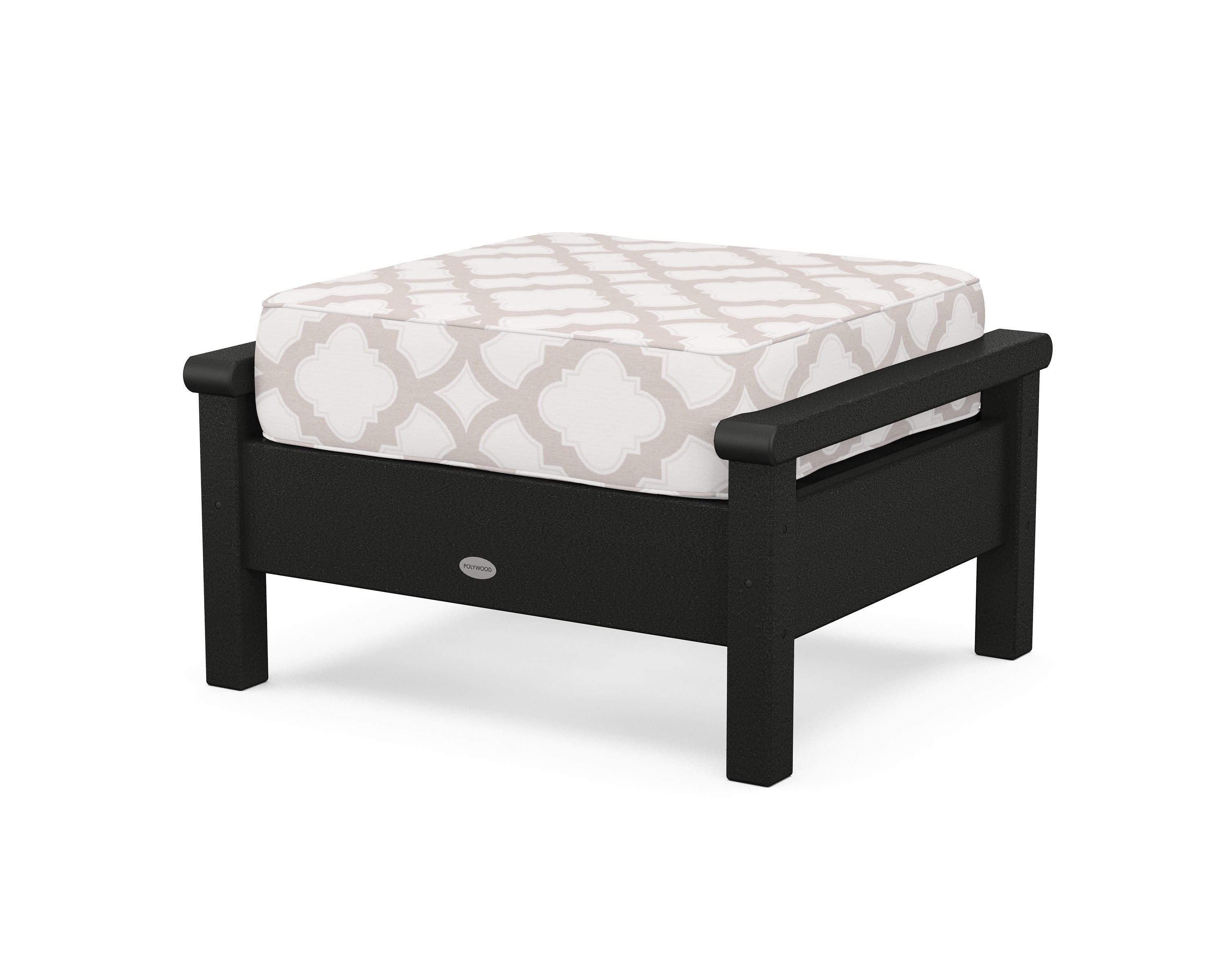 POLYWOOD® Harbour Deep Seating Ottoman in Black / Trellis Dune Burlap
