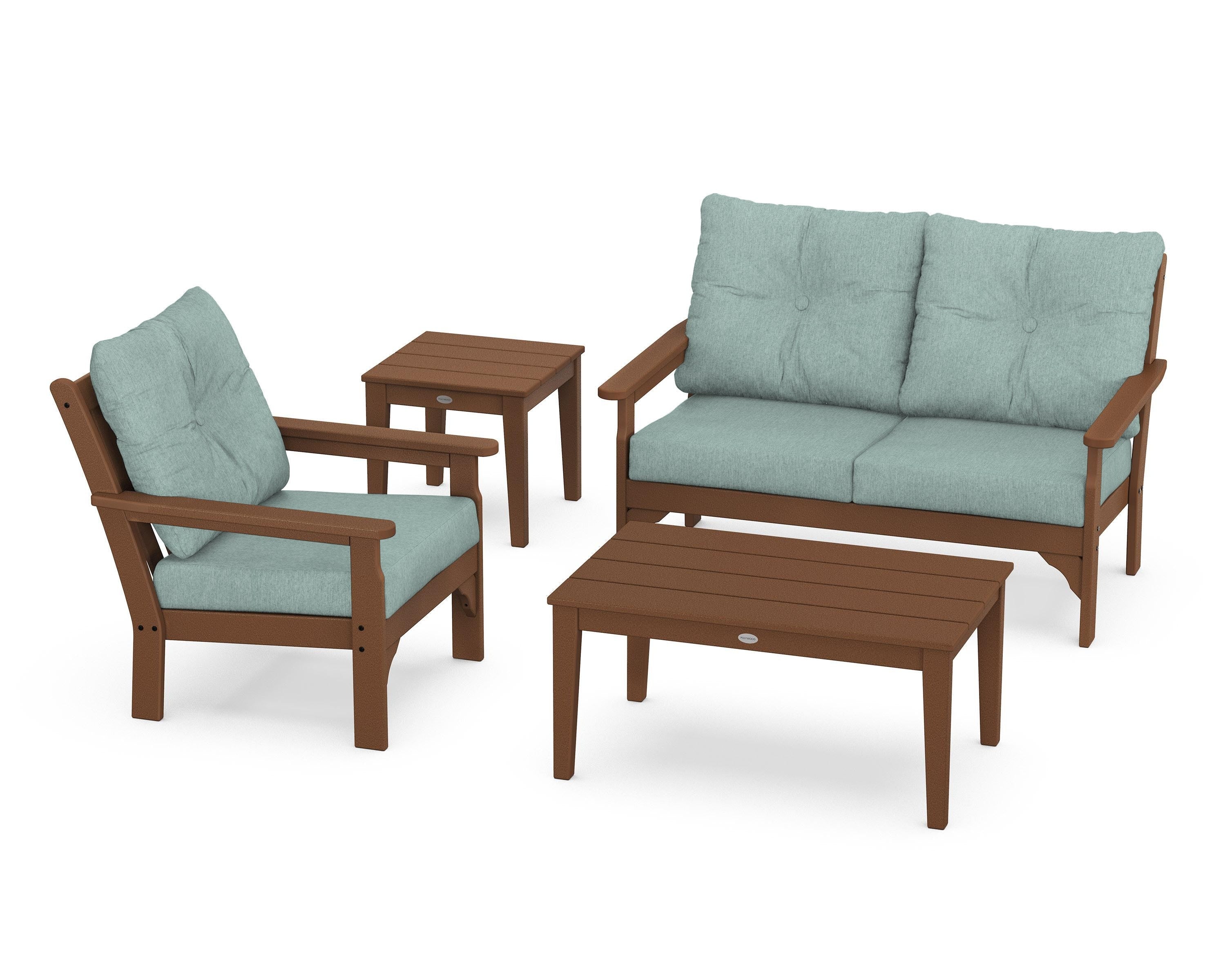 POLYWOOD® Vineyard 4-Piece Deep Seating Set in Teak / Glacier Spa