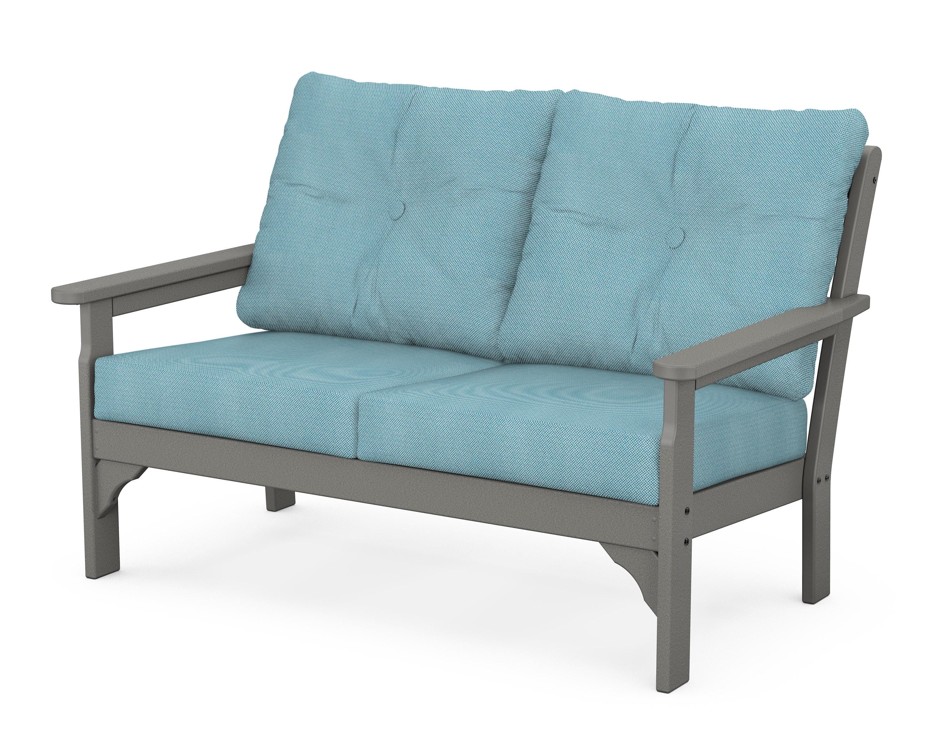 POLYWOOD® Vineyard Deep Seating Loveseat in Slate Grey / Lattice Sky Blue