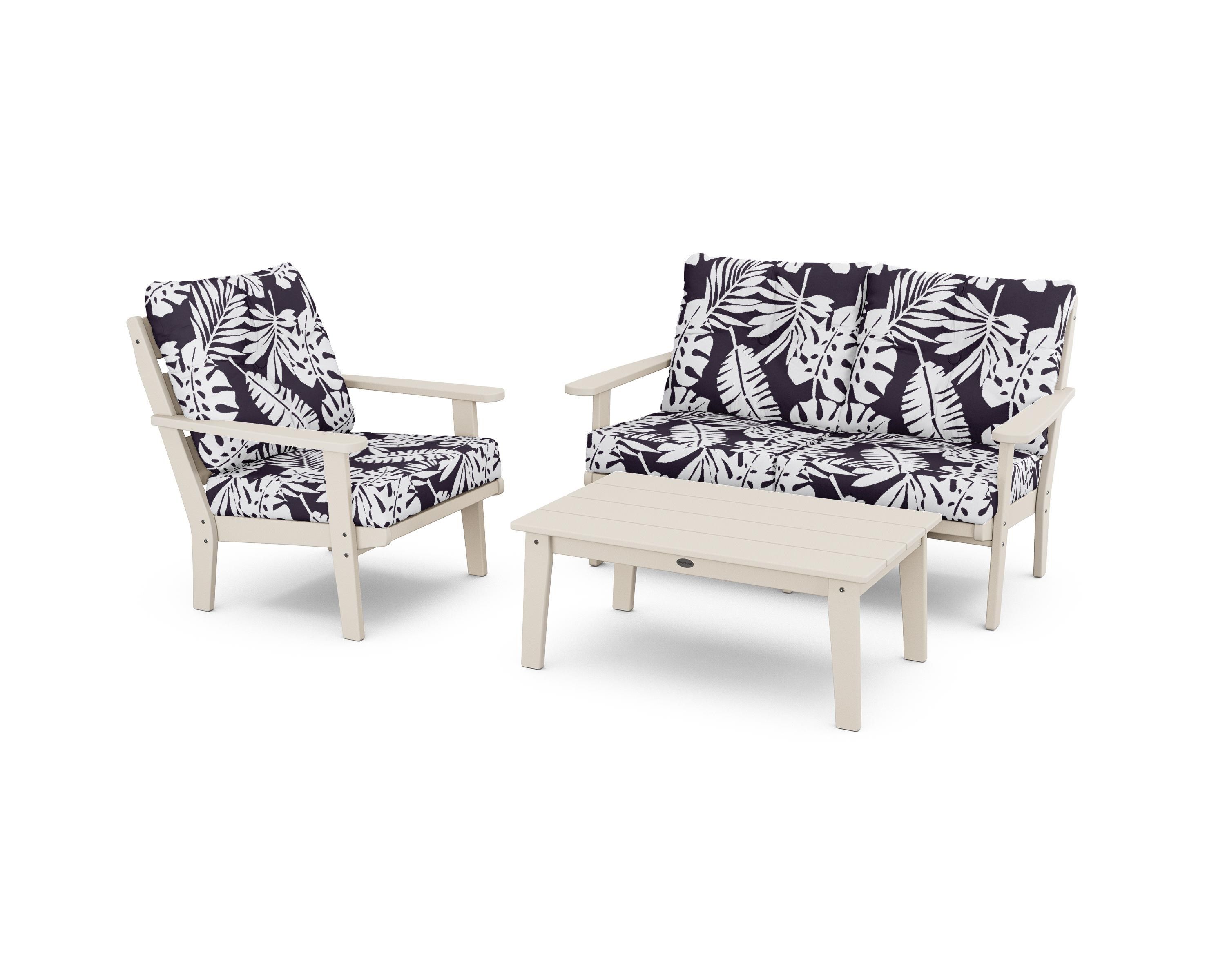 POLYWOOD® Lakeside 3-Piece Deep Seating Set in Sand / Leaf Navy