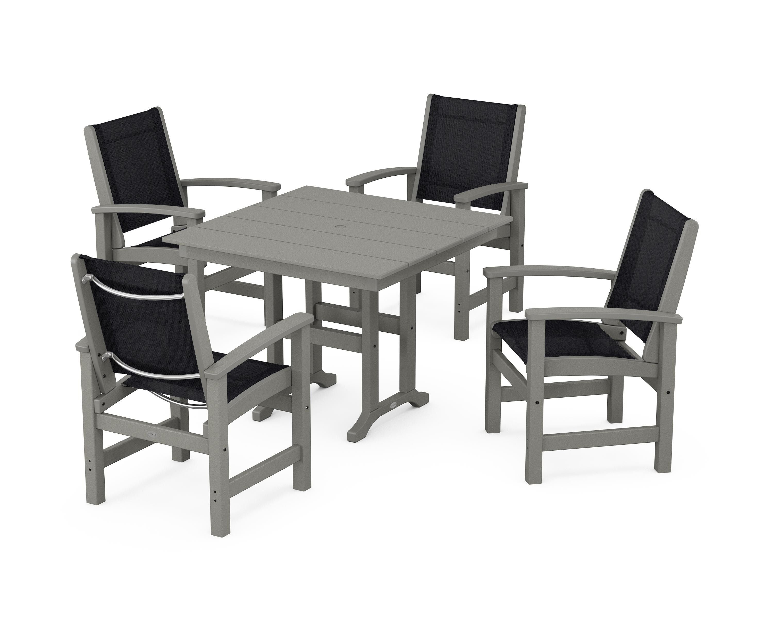 POLYWOOD® Coastal 5-Piece Farmhouse Dining Set in Slate Grey / Black Sling
