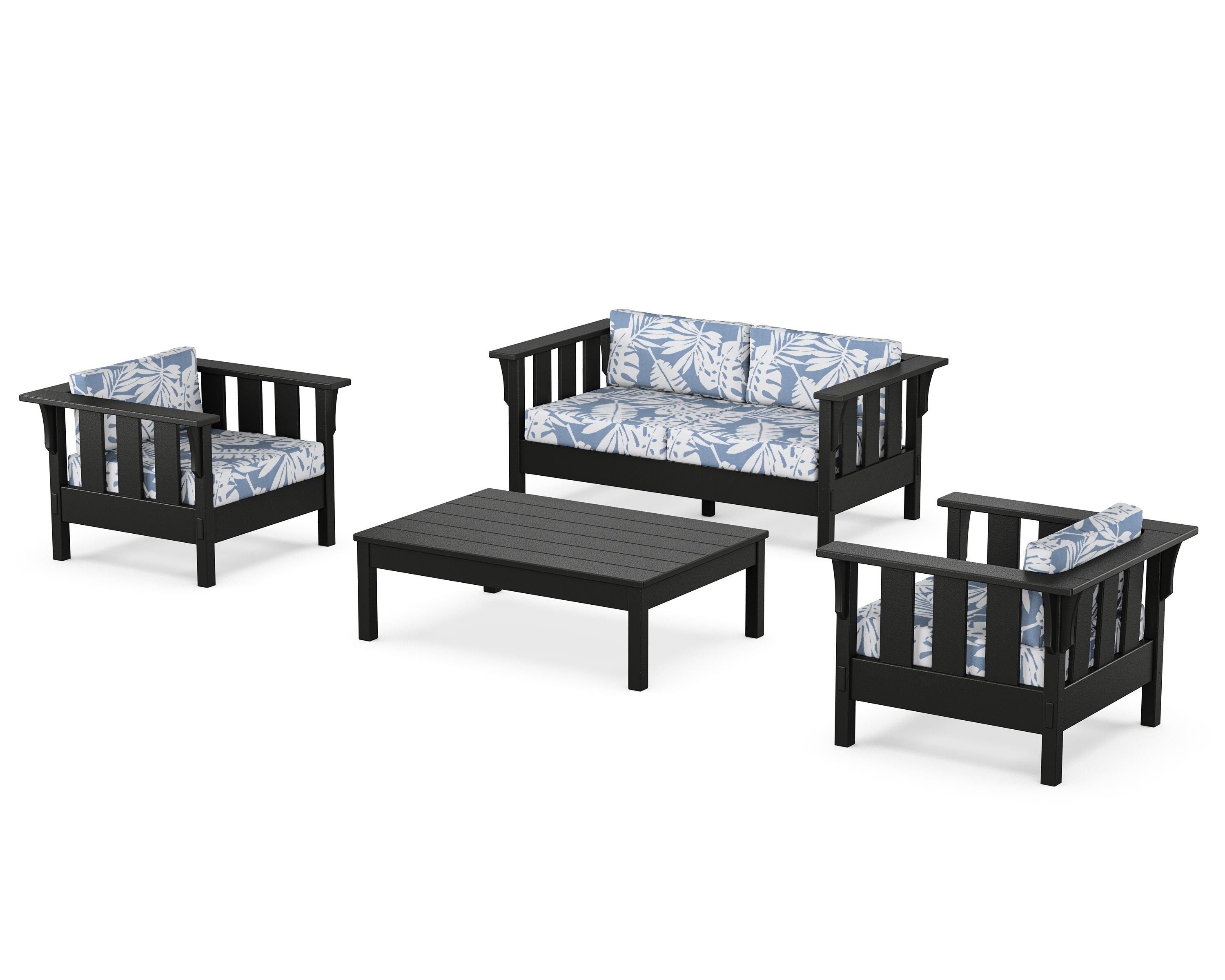 Martha Stewart by POLYWOOD® Acadia 4-Piece Deep Seating Set with Loveseat in Black / Leaf Sky Blue