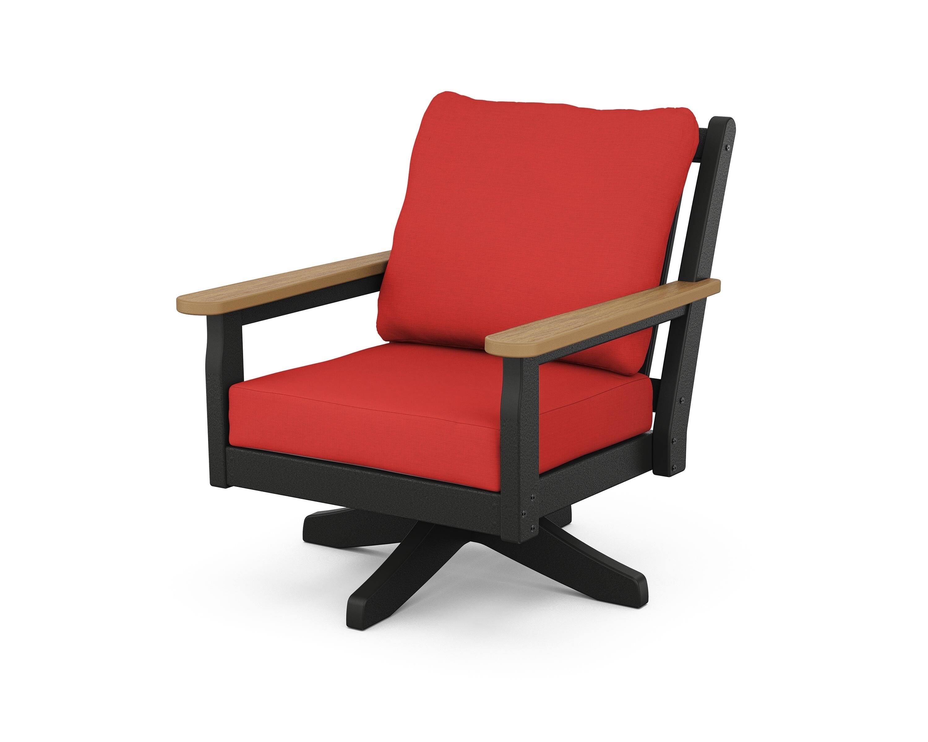 POLYWOOD® Chippendale Deep Seating Swivel Chair in Black / Natural / Crimson Linen