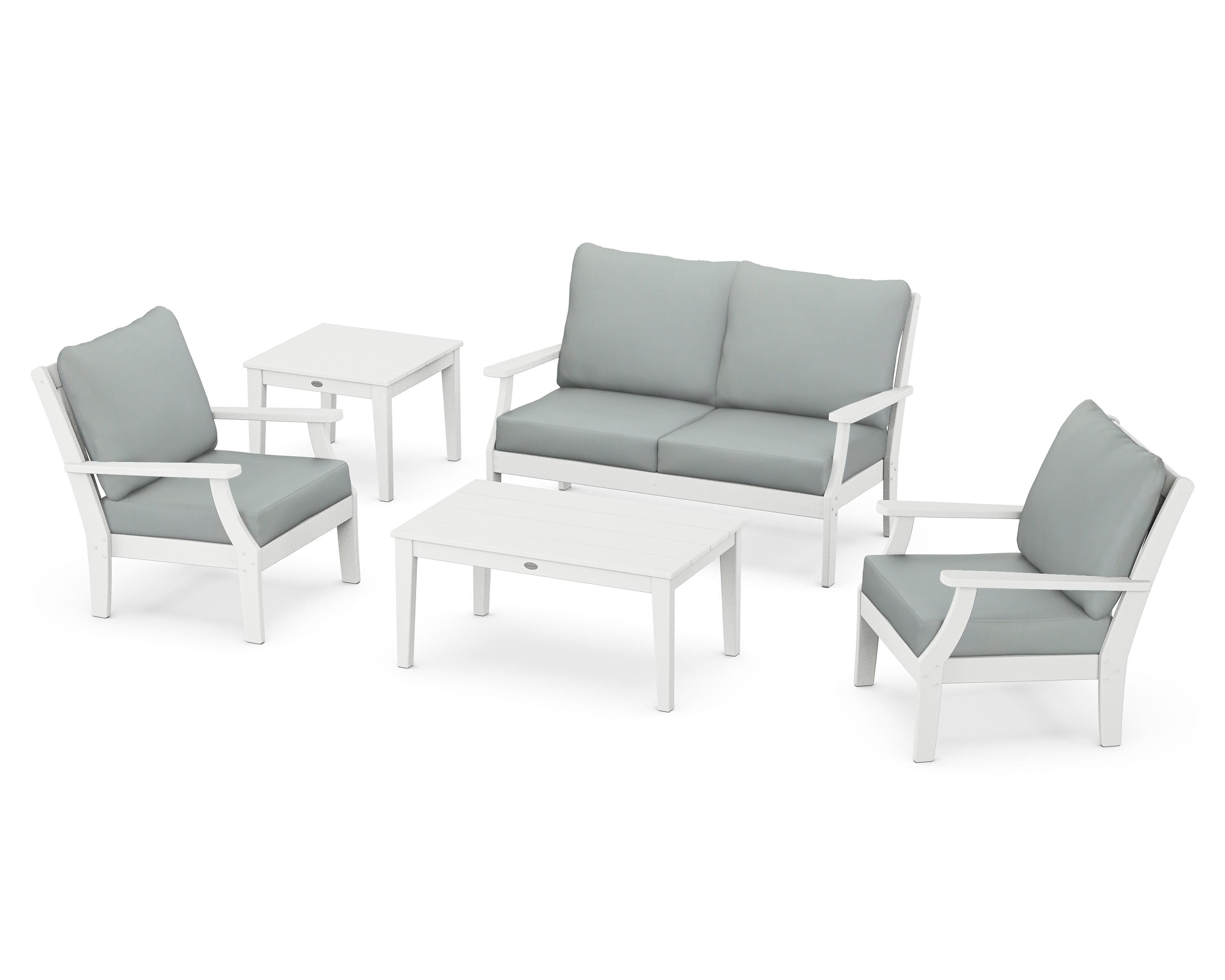 POLYWOOD® Braxton 5-Piece Deep Seating Set in White / Spa