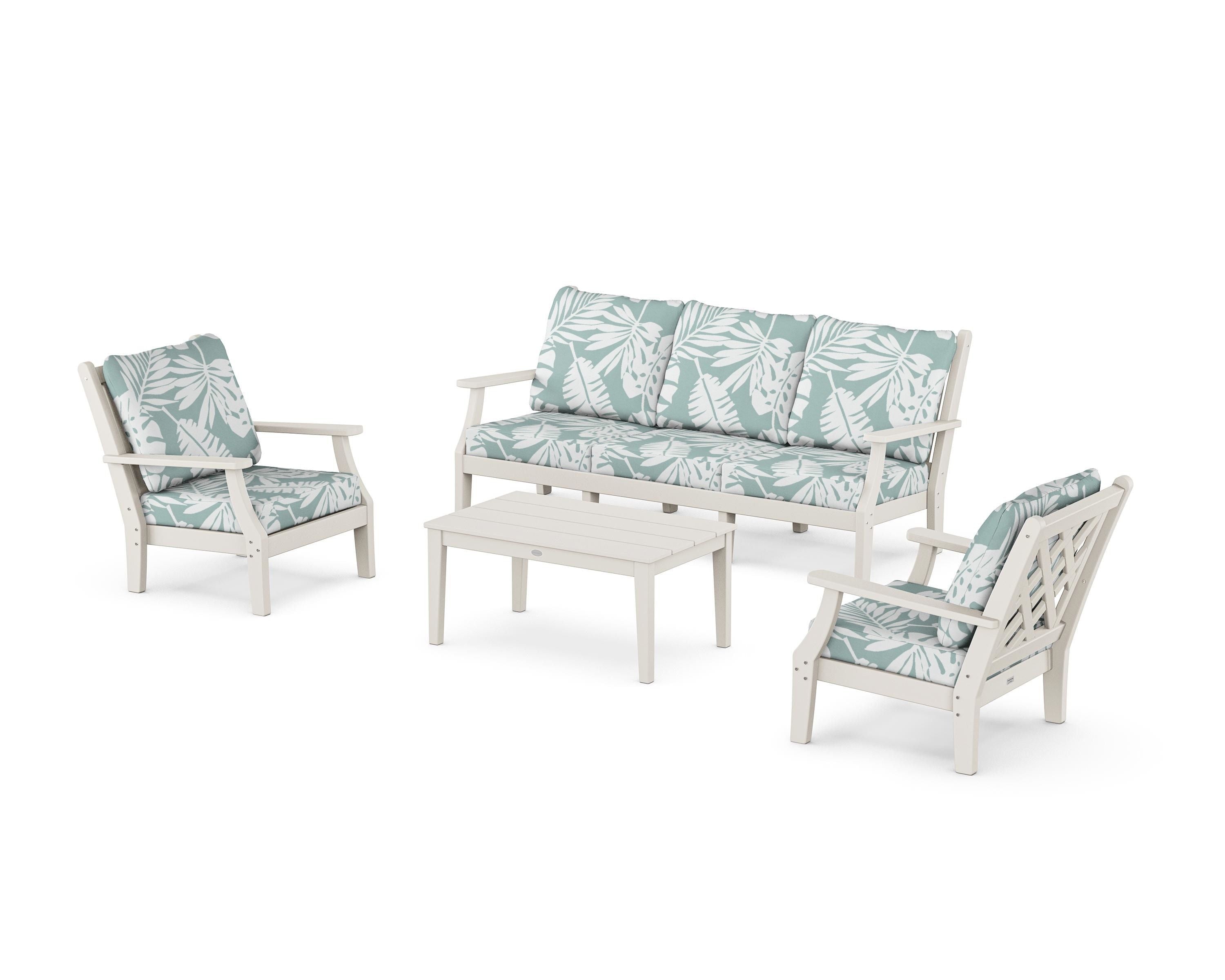 Country Living Wovendale 4-Piece Deep Seating Set with Sofa in Sand / Leaf Glacier Spa