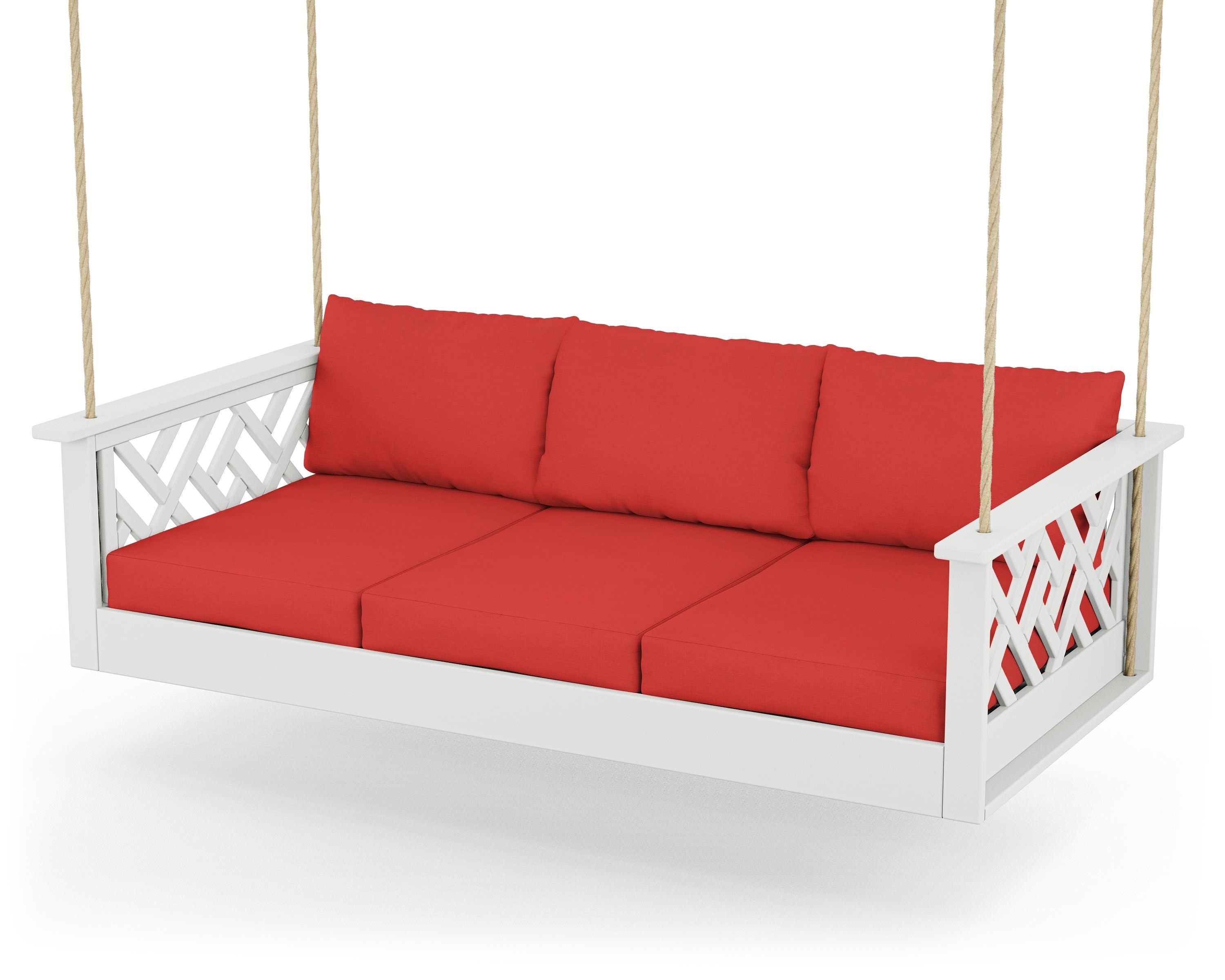 POLYWOOD® Chippendale Daybed Swing in White / Crimson Linen