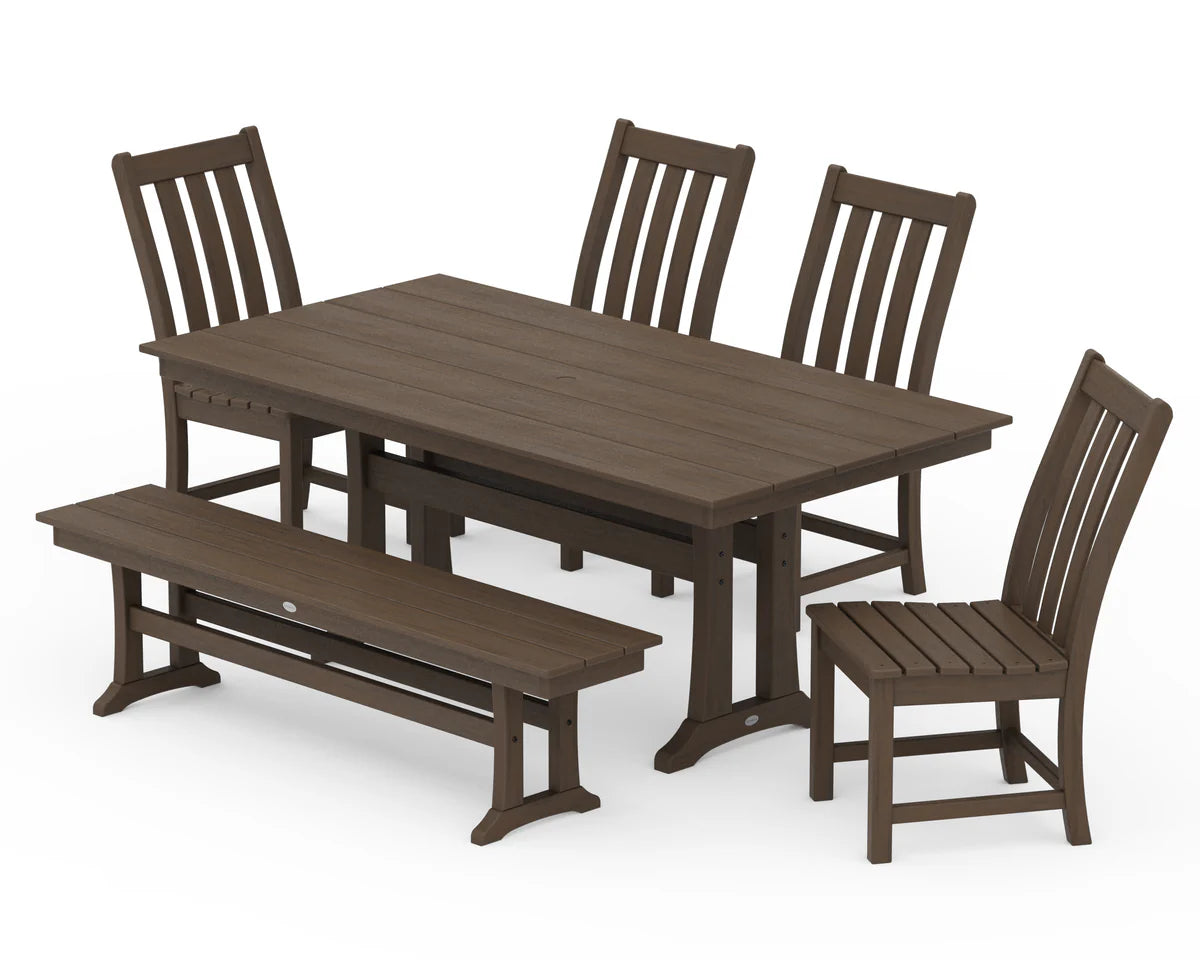 Vineyard Side Chair 6-Piece Farmhouse Dining Set with Trestle Legs and Bench