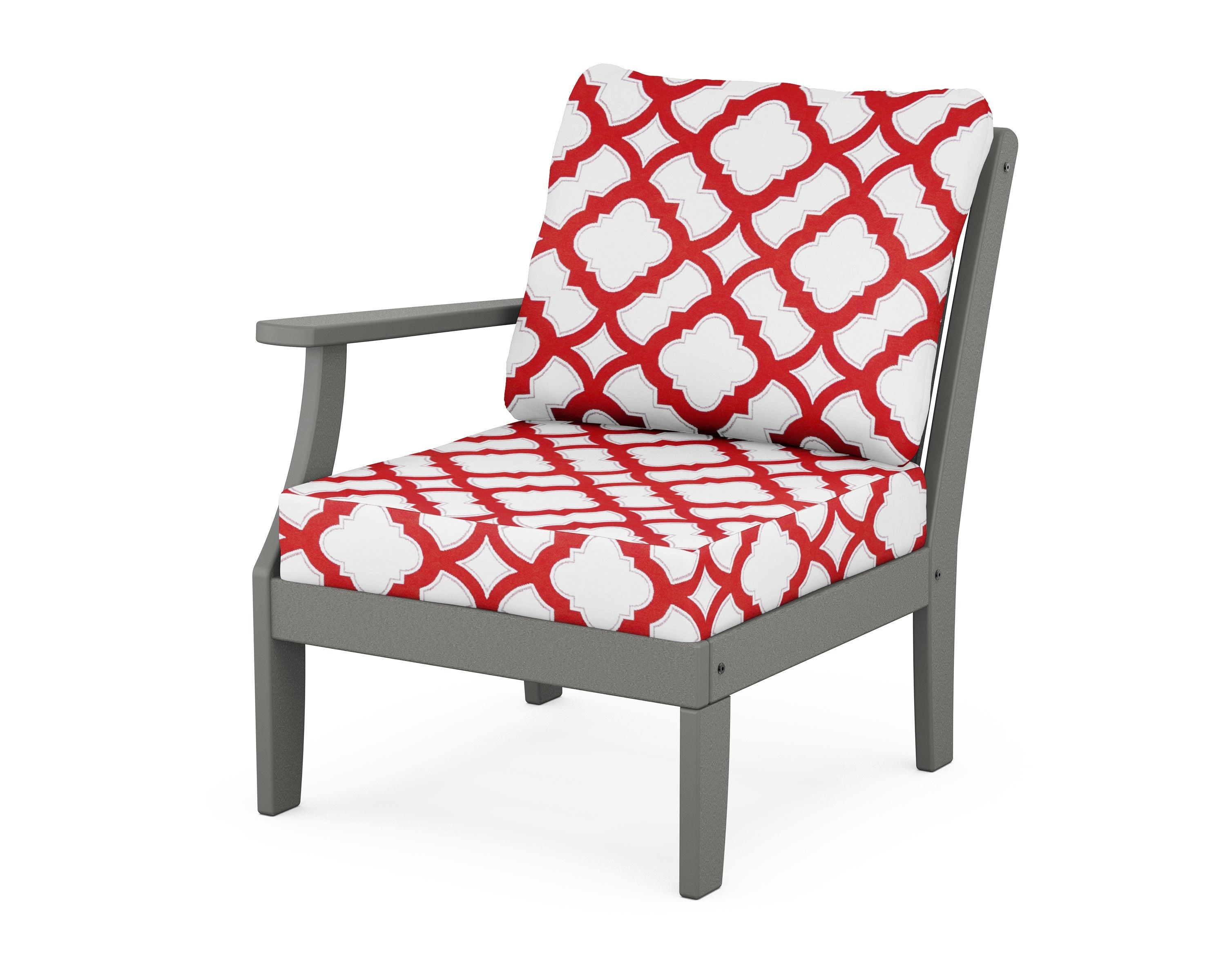 POLYWOOD® Braxton Modular Left Arm Chair in Slate Grey / Trellis Crimson