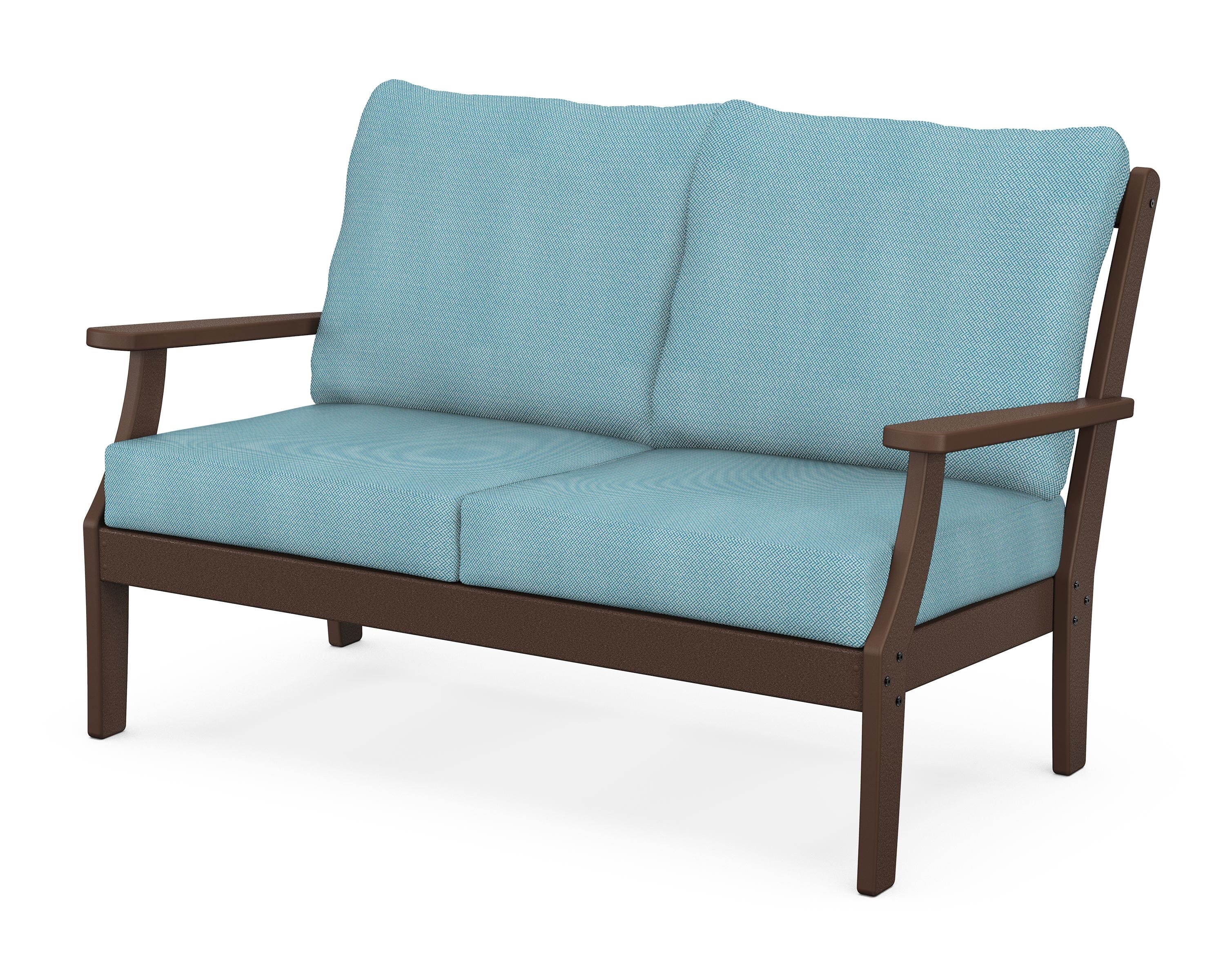 POLYWOOD® Braxton Deep Seating Loveseat in Mahogany / Lattice Sky Blue