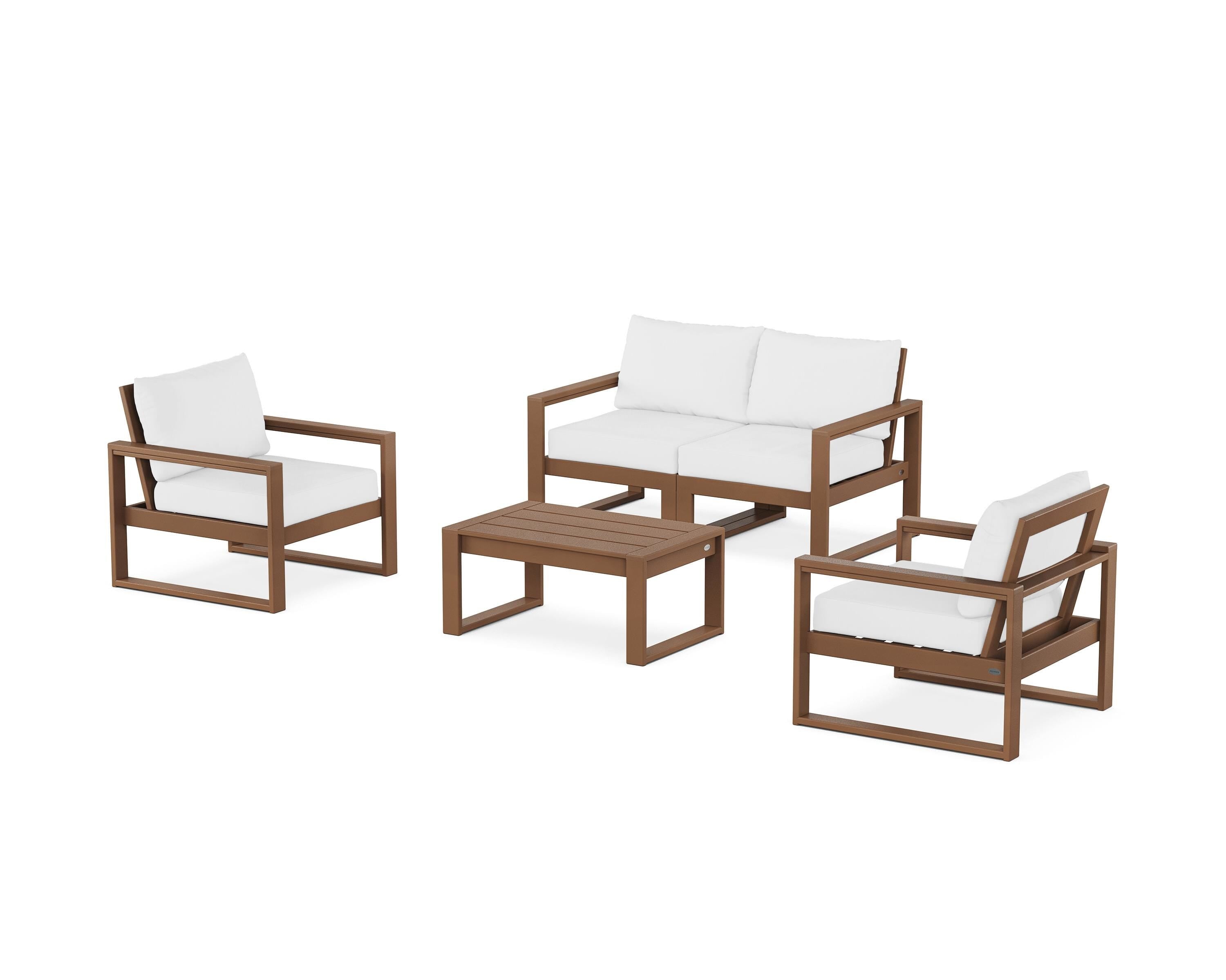 POLYWOOD® EDGE Sectional 4-Piece Deep Seating Set with Loveseat in Teak / Natural