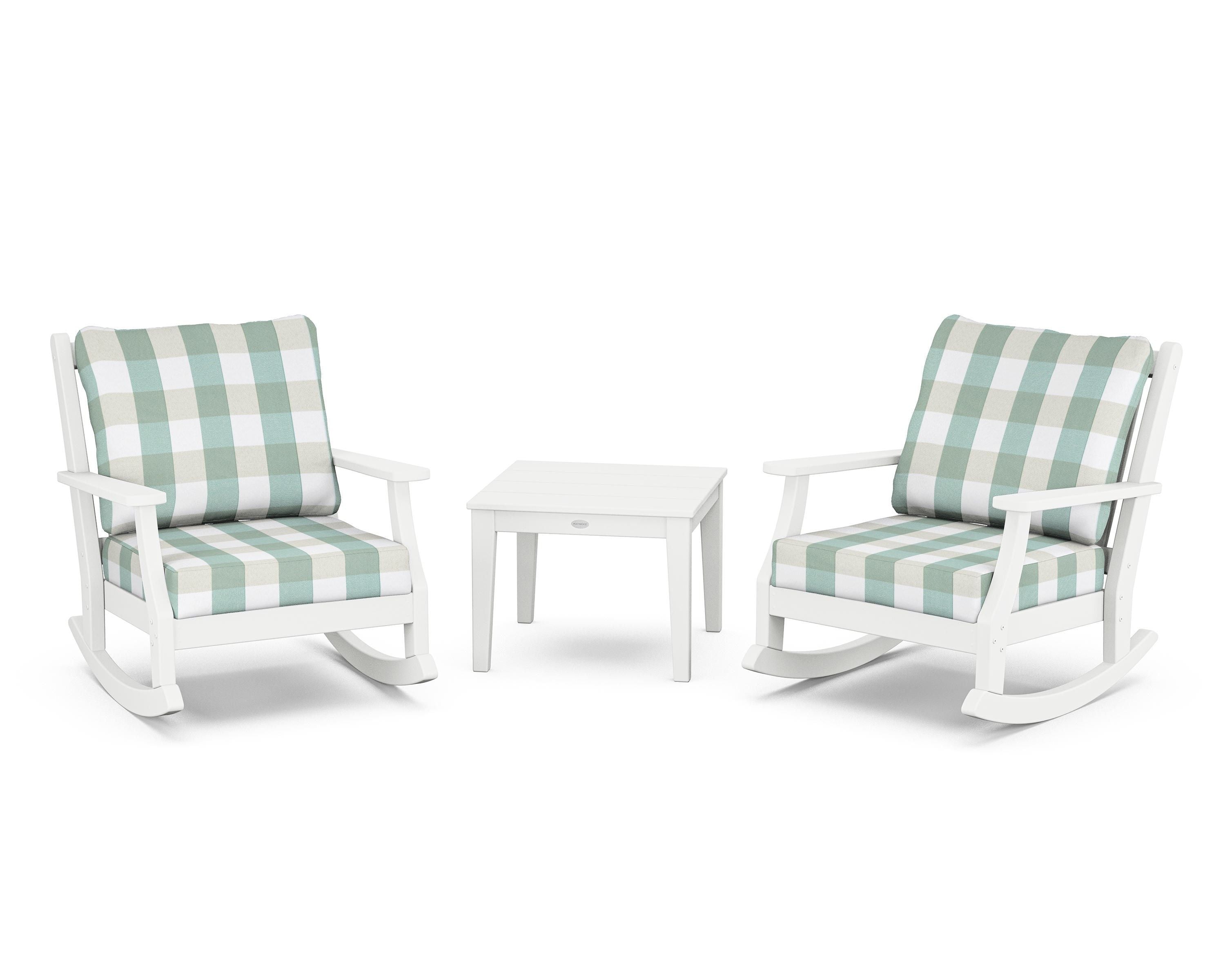 Country Living Wovendale 3-Piece Deep Seating Rocker Set in White / Buffalo Plaid Glacier Spa