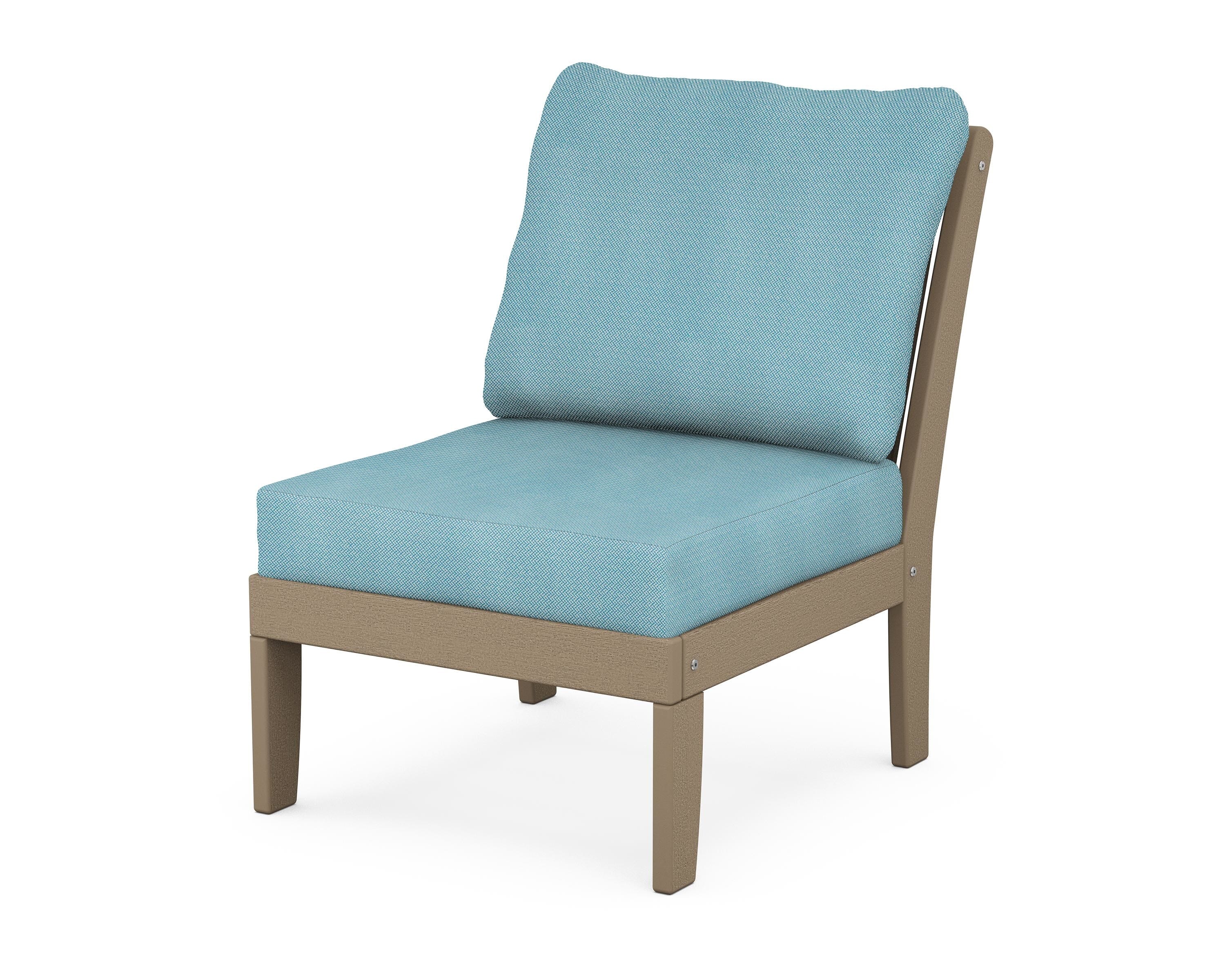 POLYWOOD® Braxton Modular Armless Chair in Vintage Sahara / Lattice Sky Blue
