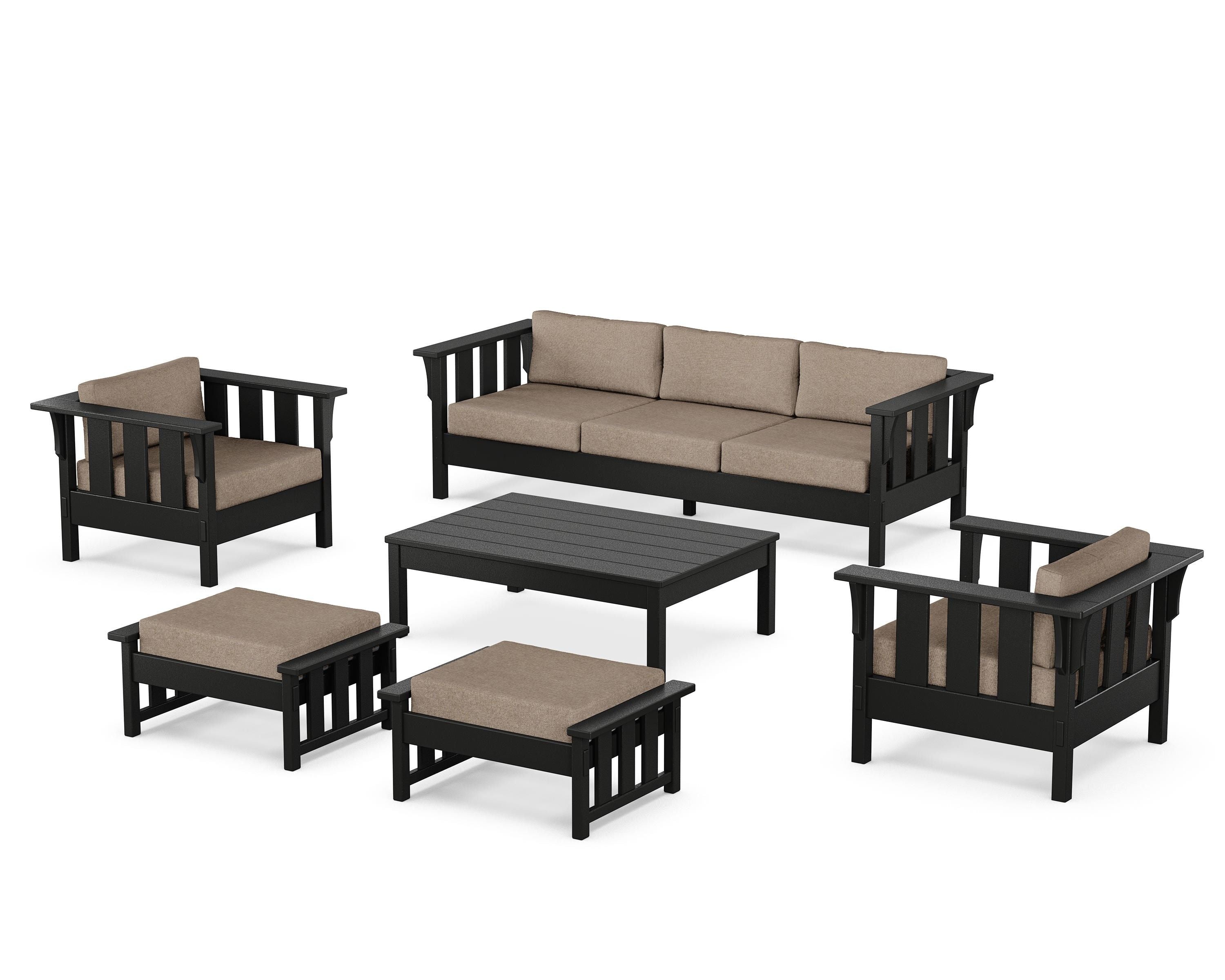 Martha Stewart by POLYWOOD® Acadia 6-Piece Lounge Sofa Set in Black / Spiced Burlap