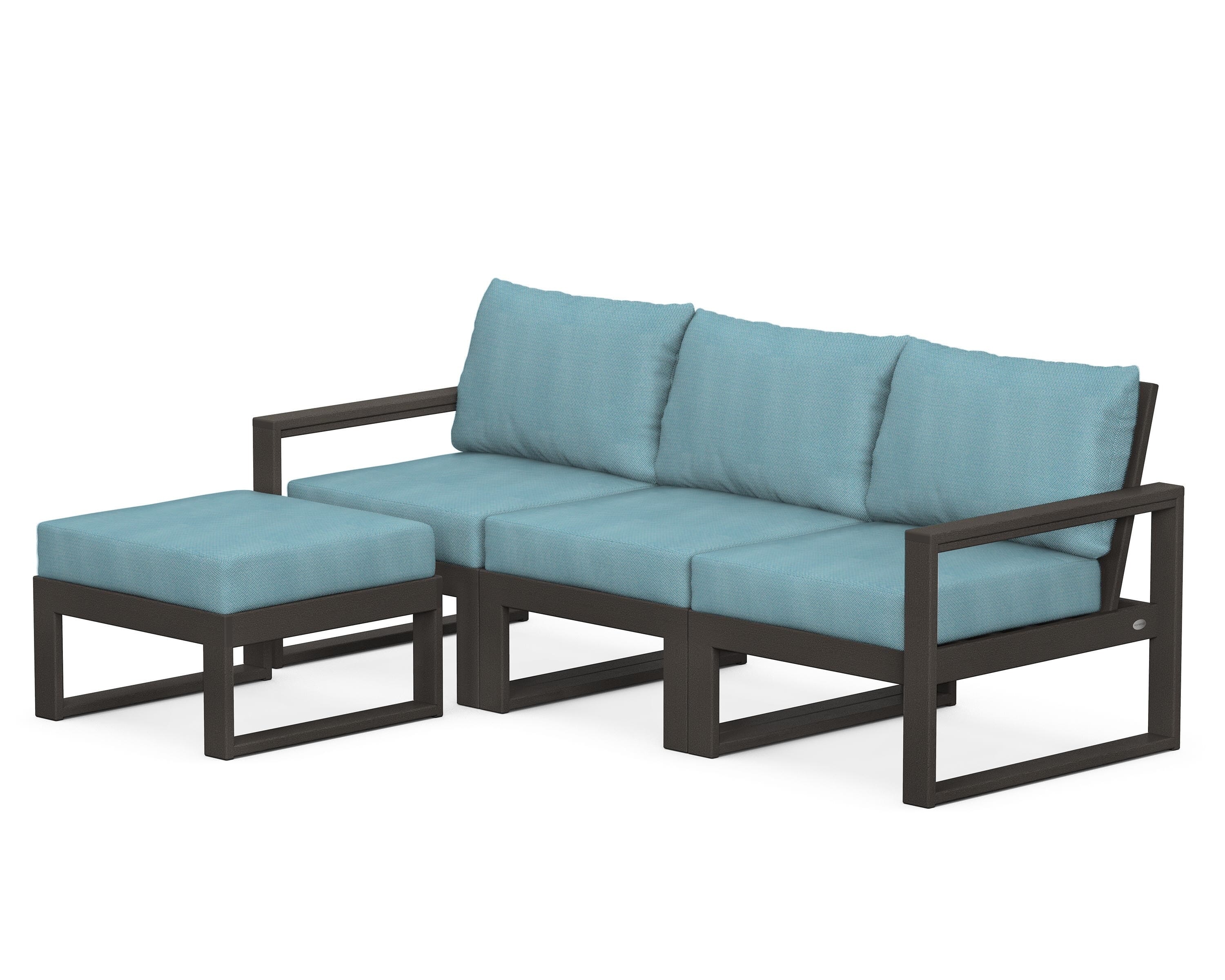 POLYWOOD® EDGE 4-Piece Modular Deep Seating Set with Ottoman in Vintage Coffee / Lattice Sky Blue