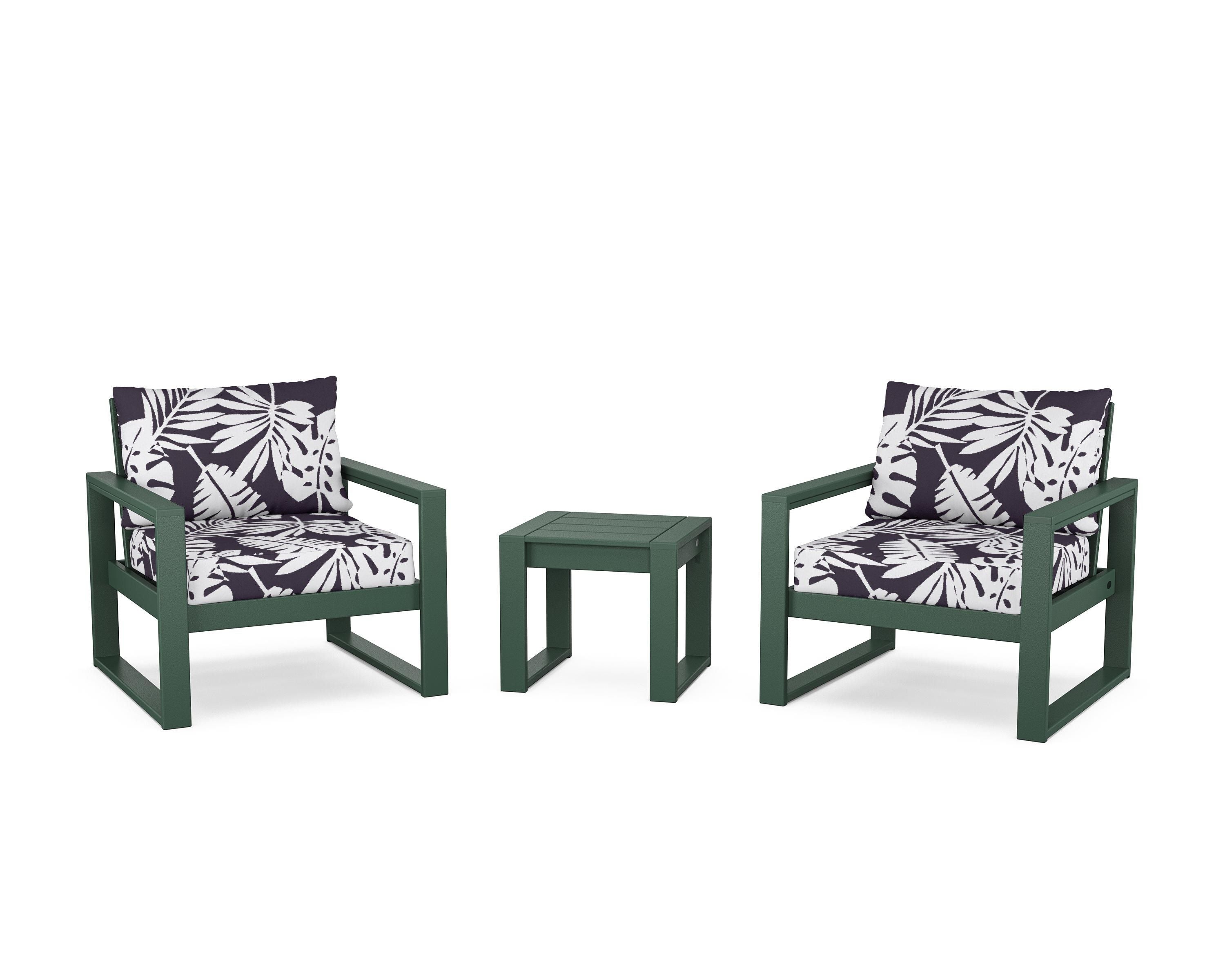 POLYWOOD® EDGE Sectional 3-Piece Deep Seating Set in Green / Leaf Navy