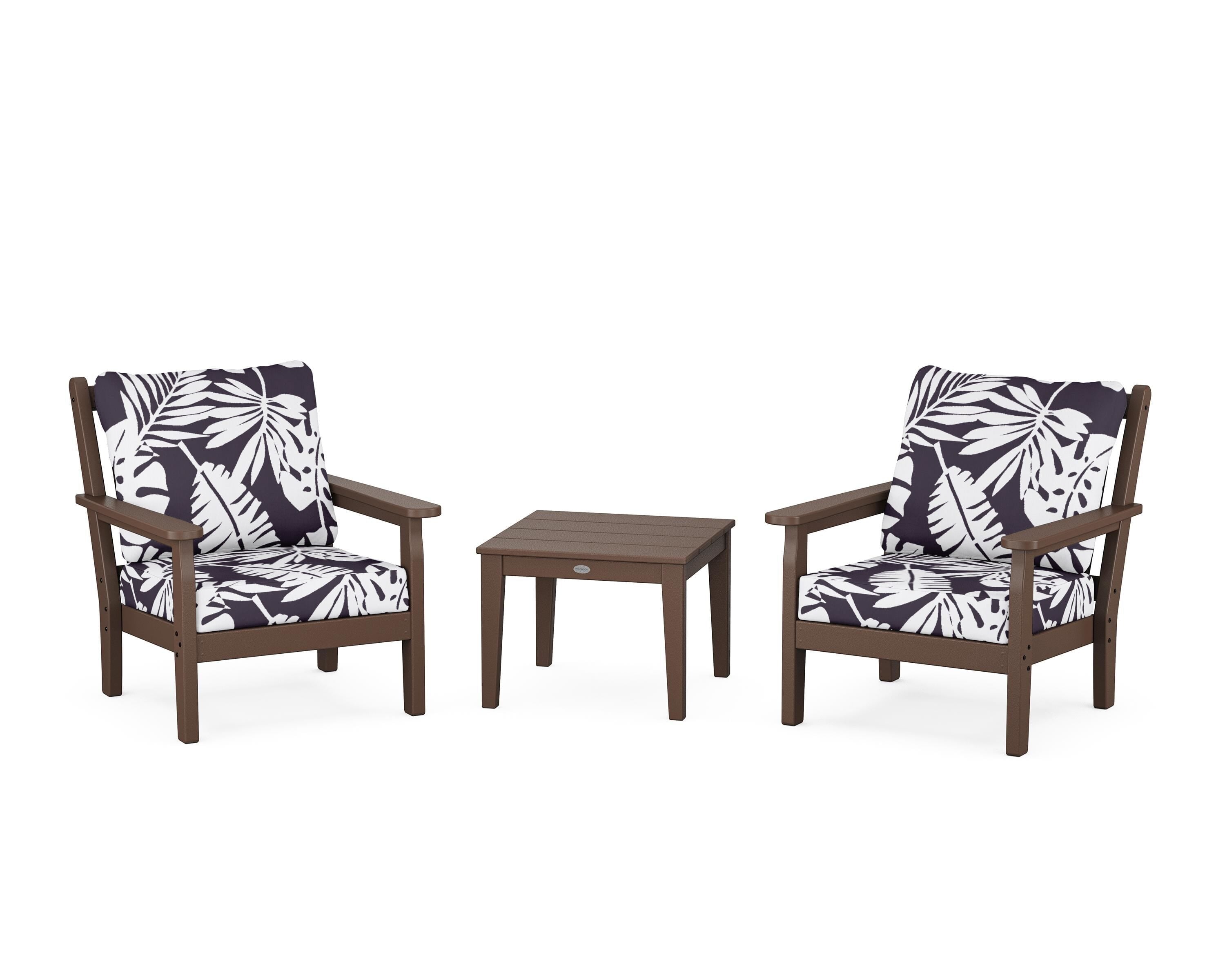 POLYWOOD® Chippendale 3-Piece Deep Seating Set in Mahogany / Leaf Navy