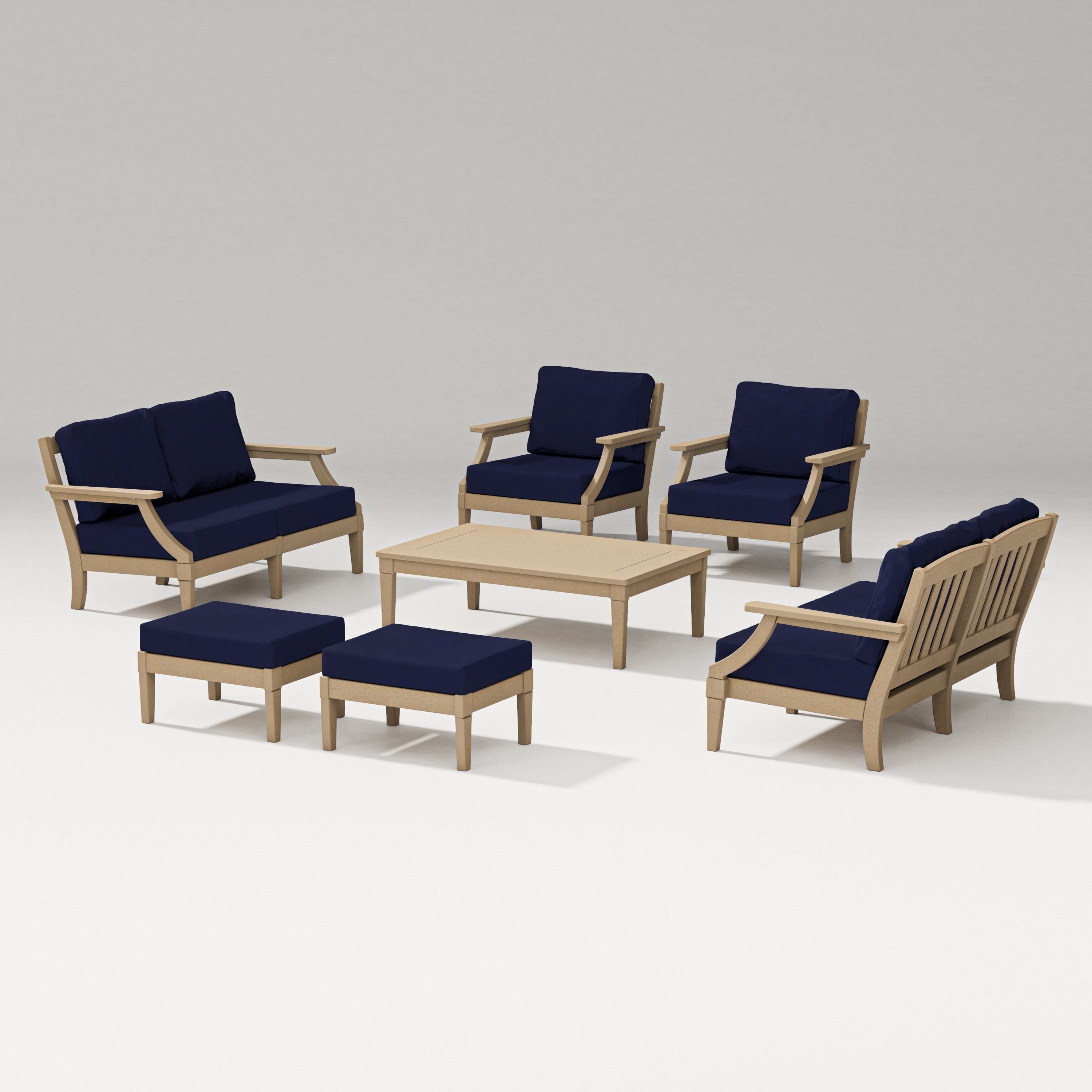 PW Designer Series Estate 7-Piece Lounge Loveseat Set in Vintage Sahara / Navy