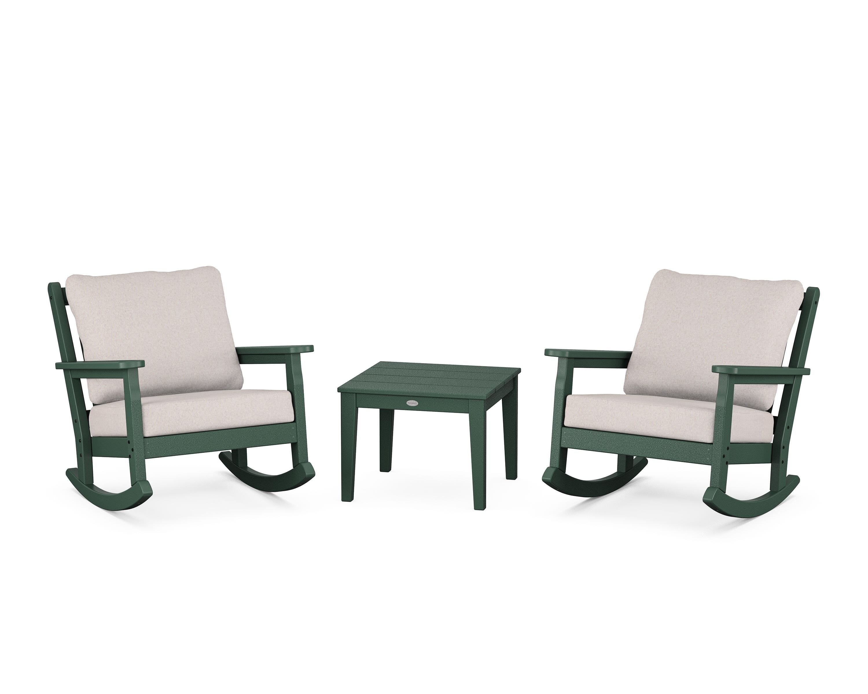 POLYWOOD® Chippendale 3-Piece Deep Seating Rocker Set in Green / Dune Burlap
