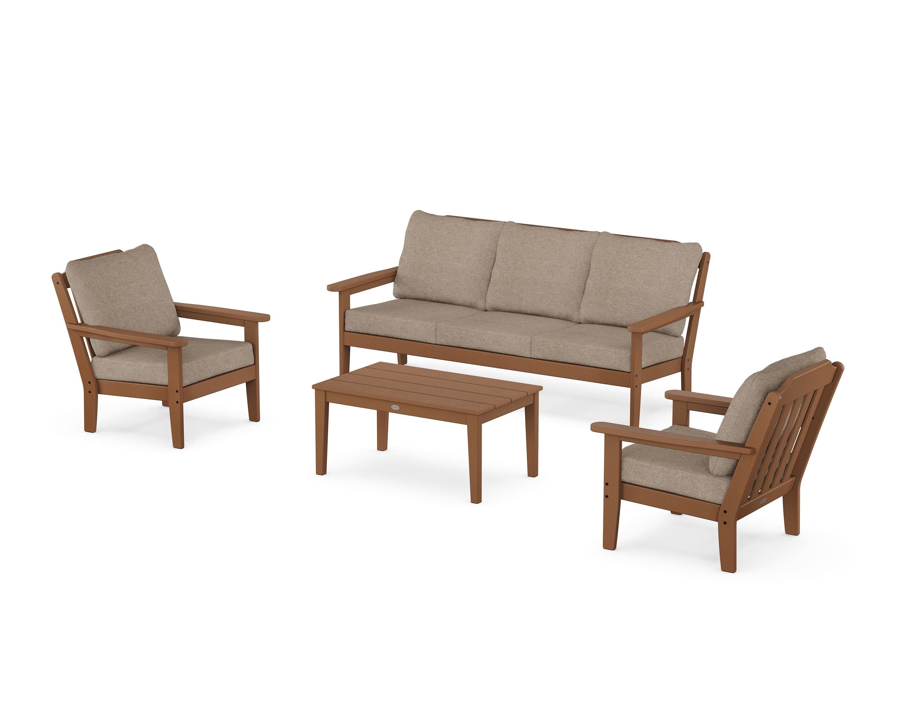 Country Living Cottage 4-Piece Deep Seating Set with Sofa in Teak / Spiced Burlap