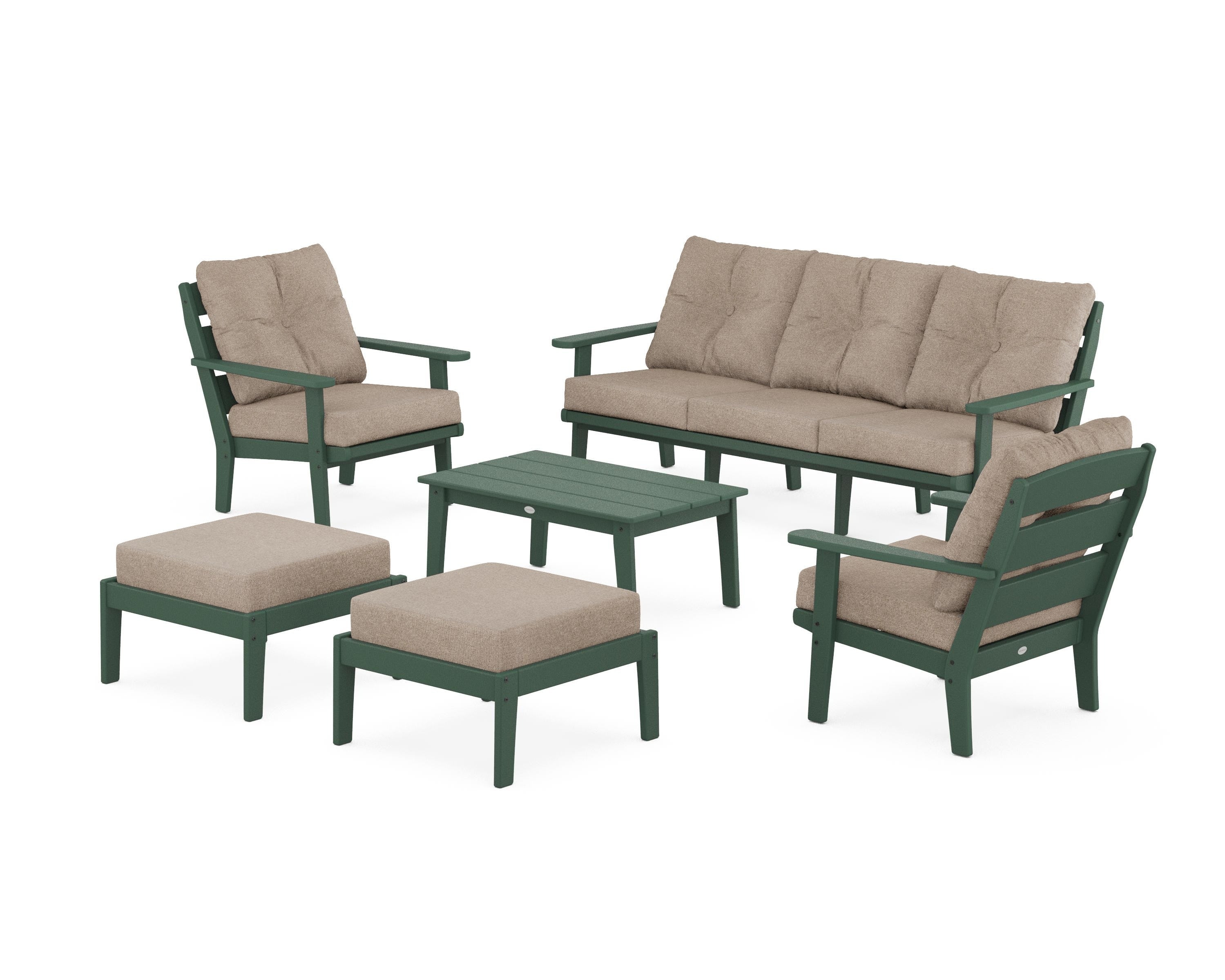 POLYWOOD® Lakeside 6-Piece Lounge Sofa Set in Green / Spiced Burlap