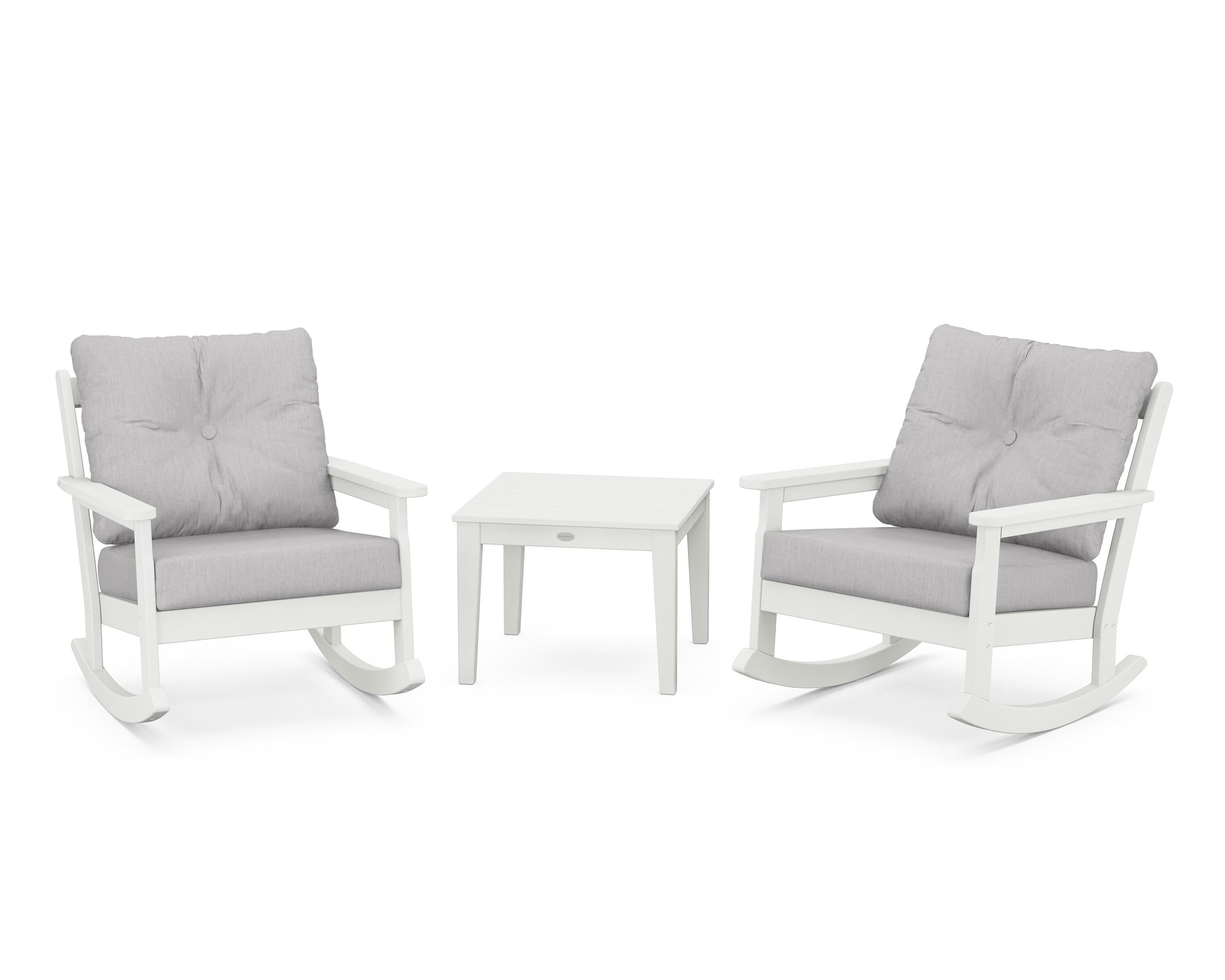 POLYWOOD® Vineyard 3-Piece Deep Seating Rocker Set in Vintage White / Granite