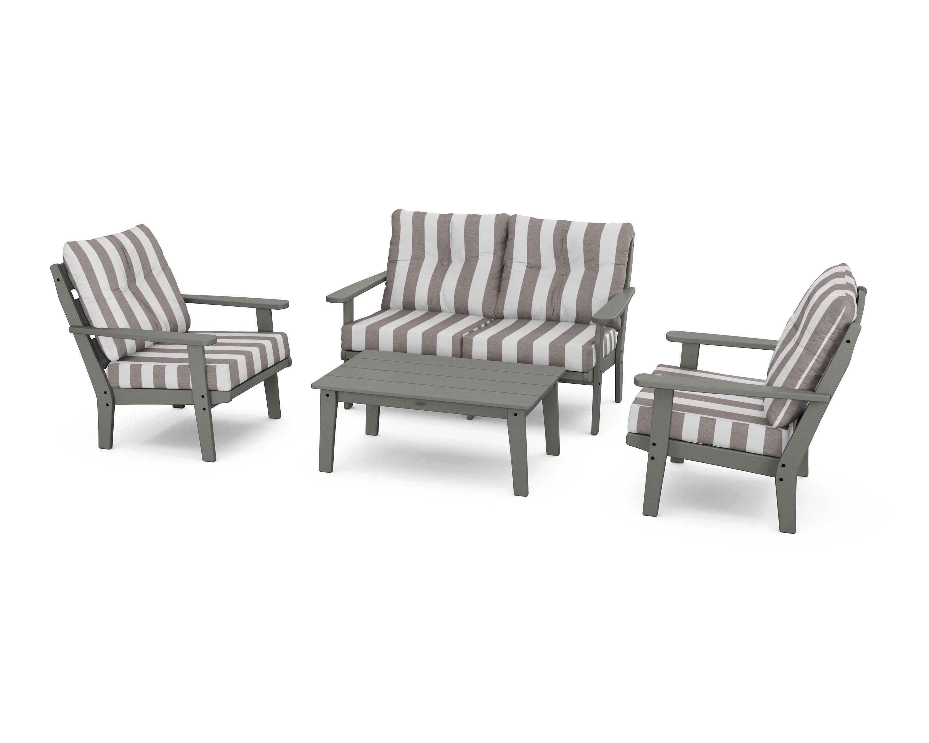 POLYWOOD® Lakeside 4-Piece Deep Seating Set in Slate Grey / Cabana Stripe Grey Mist