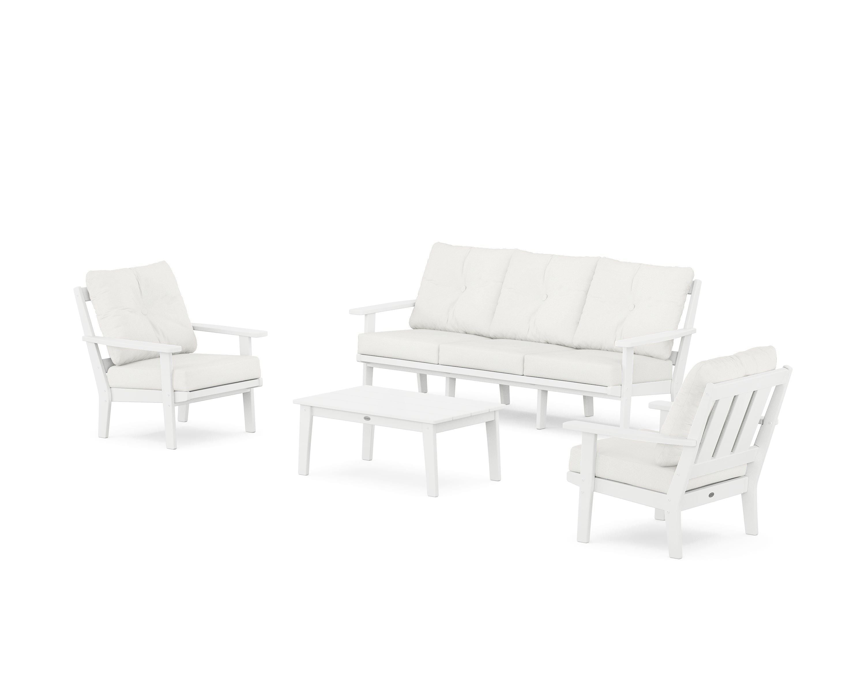 POLYWOOD® Oxford 4-Piece Deep Seating Set with Sofa in White / Natural Linen