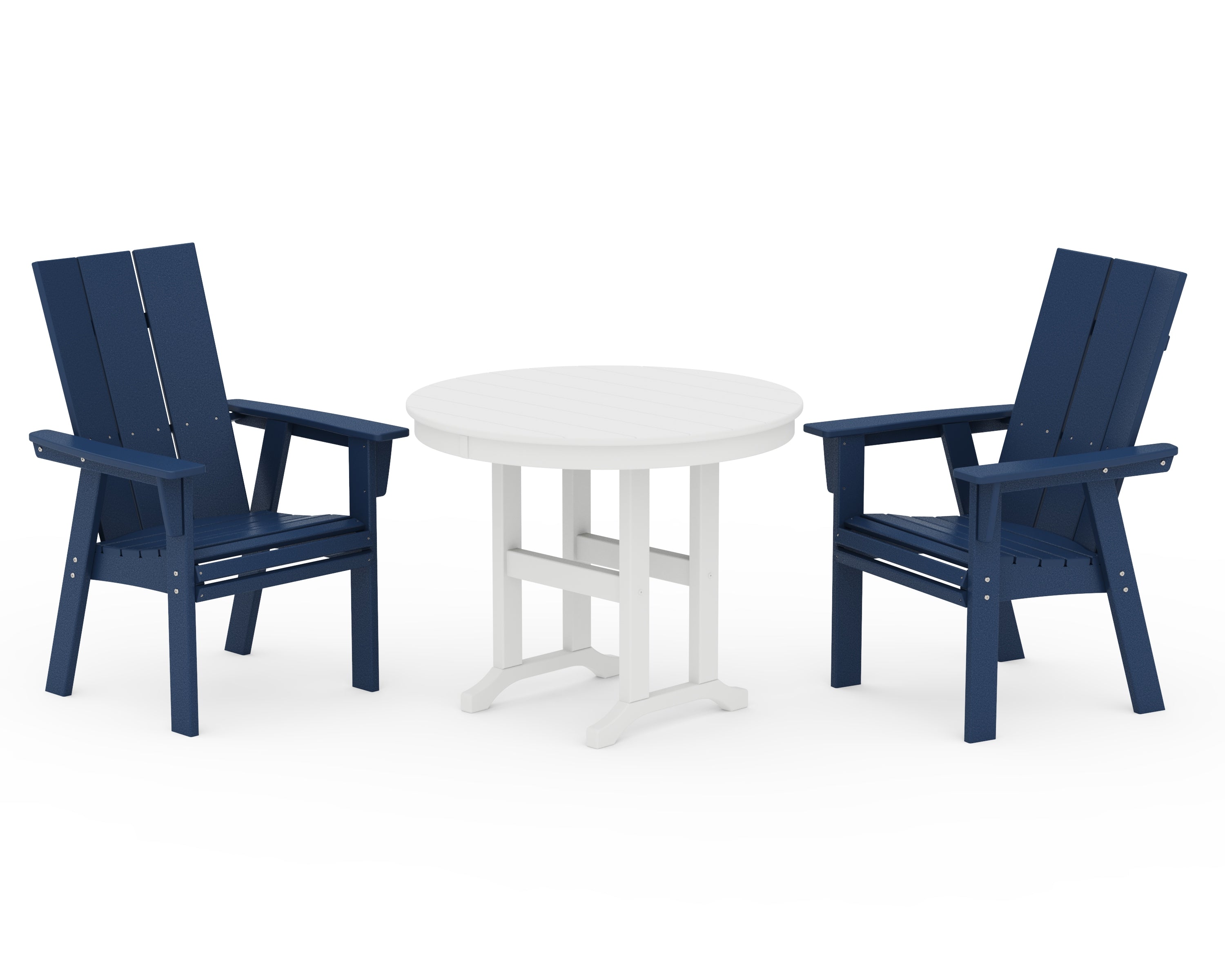 POLYWOOD® Modern Adirondack 3-Piece Round Dining Set in Navy / White