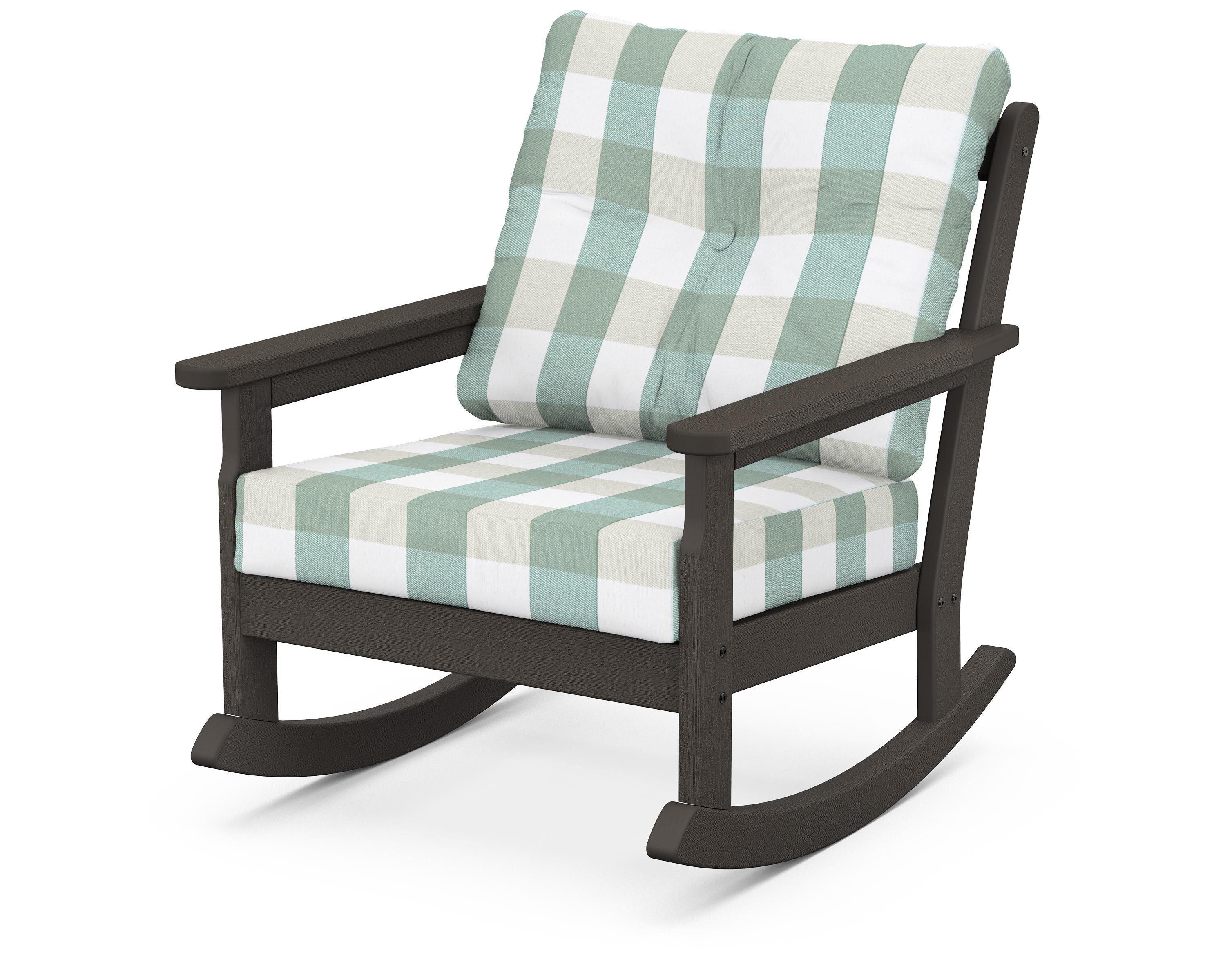 POLYWOOD® Vineyard Deep Seating Rocking Chair in Vintage Coffee / Buffalo Plaid Glacier Spa