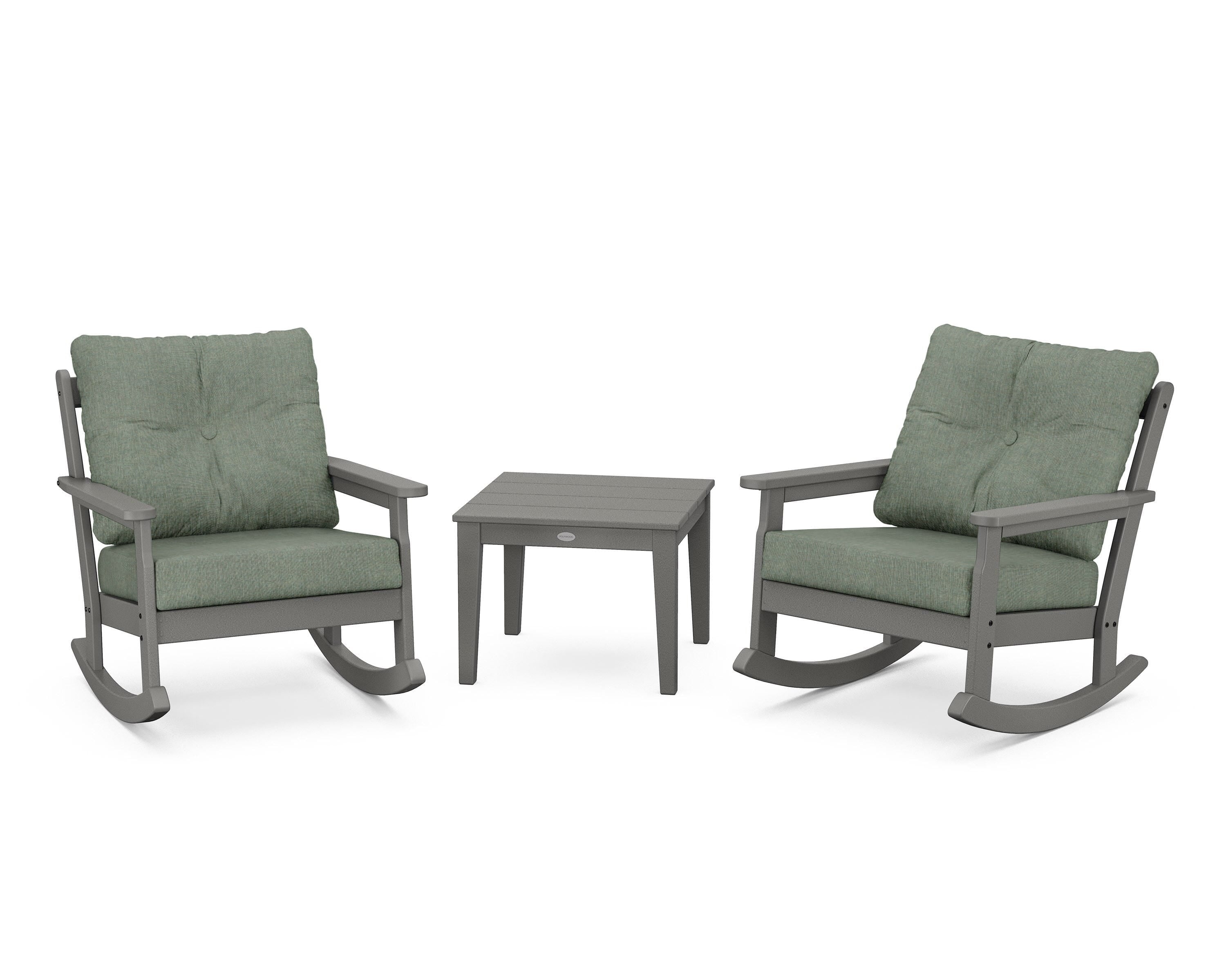 POLYWOOD® Vineyard 3-Piece Deep Seating Rocker Set in Slate Grey / Cast Sage