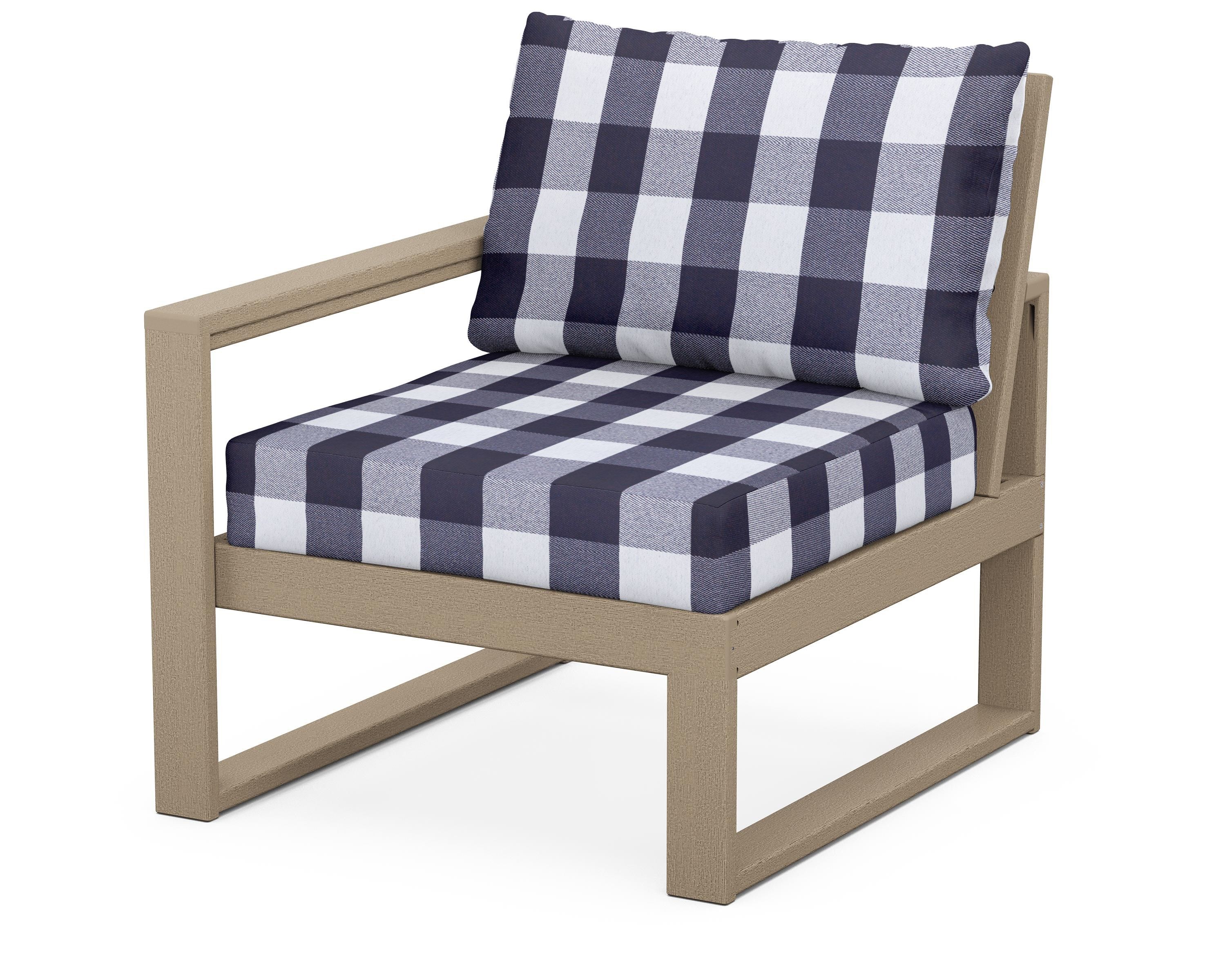 POLYWOOD® EDGE Modular Left Arm Chair in Vintage Sahara / Buffalo Plaid Navy
