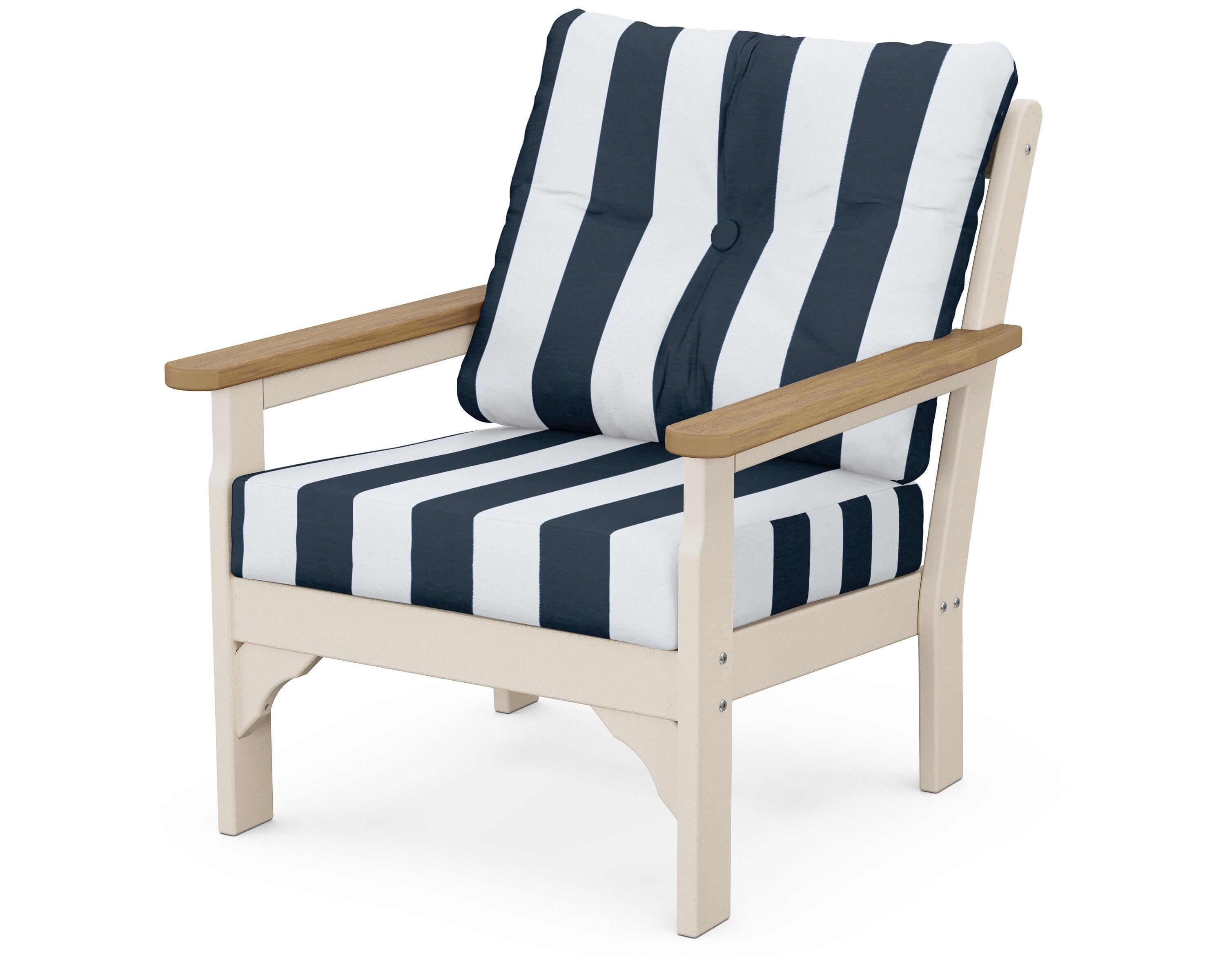 POLYWOOD® Vineyard Deep Seating Chair in Sand / Natural / Cabana Stripe Marine Indigo