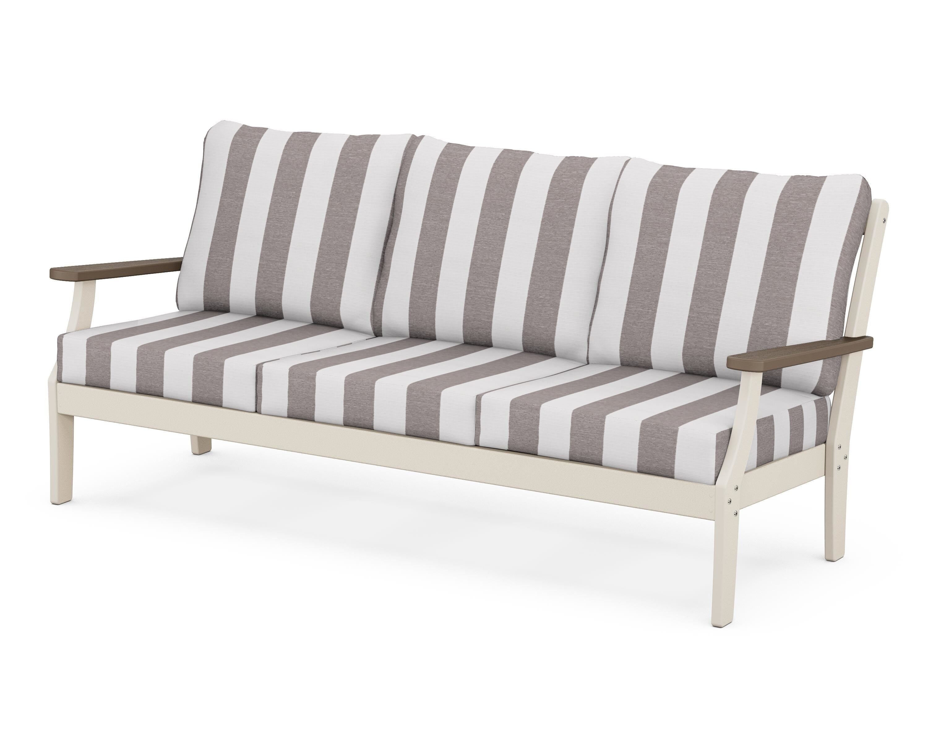 POLYWOOD® Braxton Deep Seating Sofa in Sand / Kona / Cabana Stripe Grey Mist