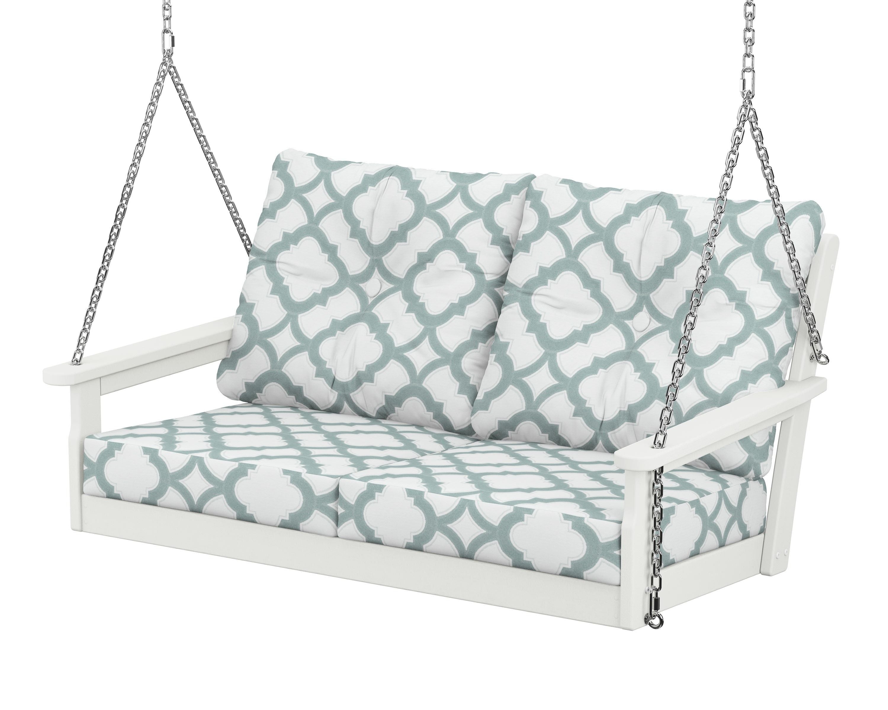 POLYWOOD® Vineyard Deep Seating Swing in Vintage White / Trellis Glacier Spa